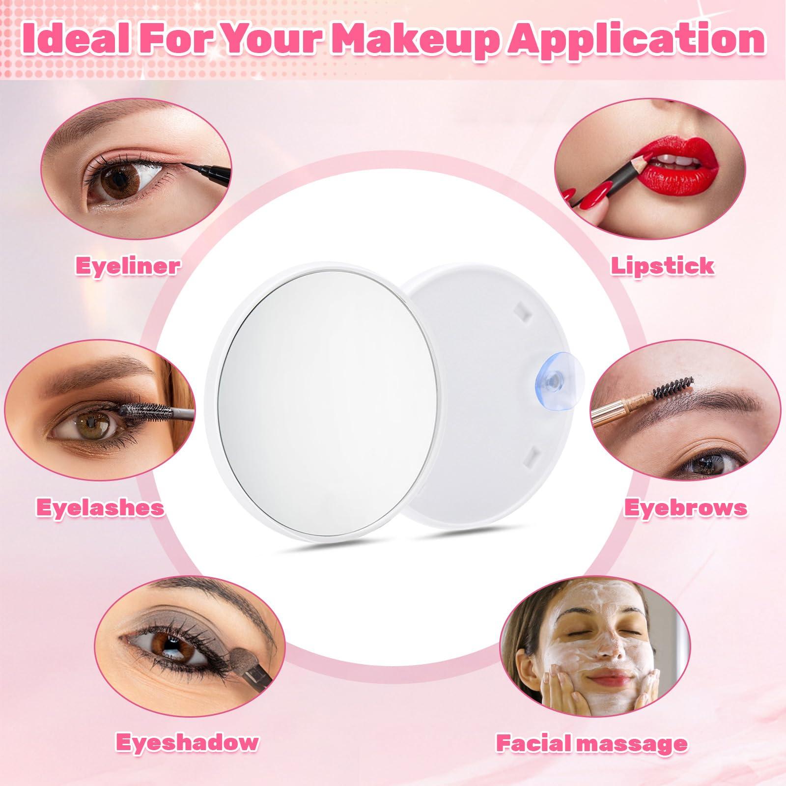 BELEFU BELEFU 2 Pcs 15X Travel Magnifying Mirror Suction Cup, 3.54 Inch Round Small Magnified Mirror Compact, Portable Face Makeup Mirror with Magnification for Pluck Eyebrows Shaving Bathroom