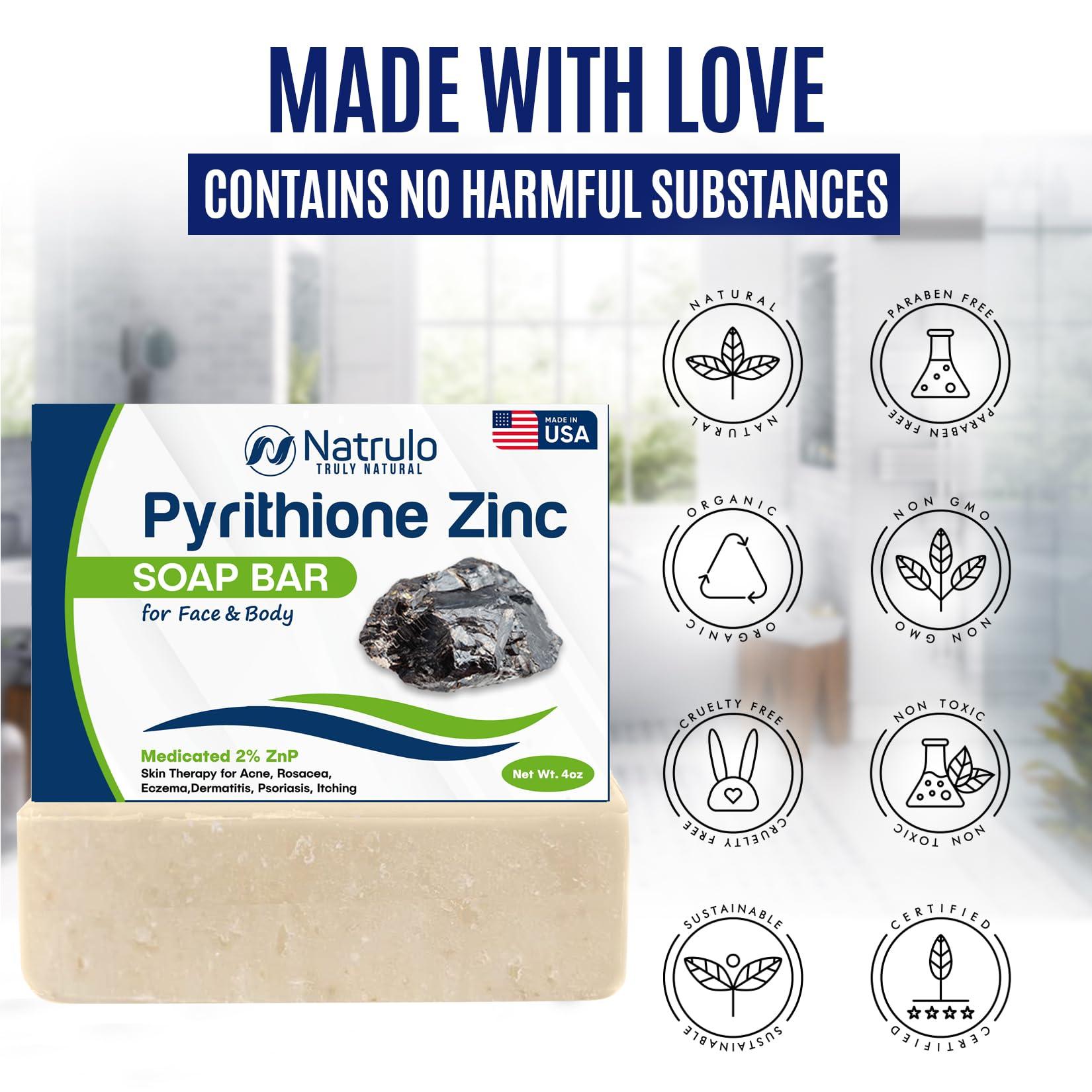 Erbaid Pyrithione Zinc Soap Bar for Face & Body, 4oz | Medicated 2% ZnP Bar Soap Skin Therapy Cleanser for Acne, Rosacea, Eczema, Dermatitis, Psoriasis, Itching | Cleansing, Calming Facial Wash Made in USA