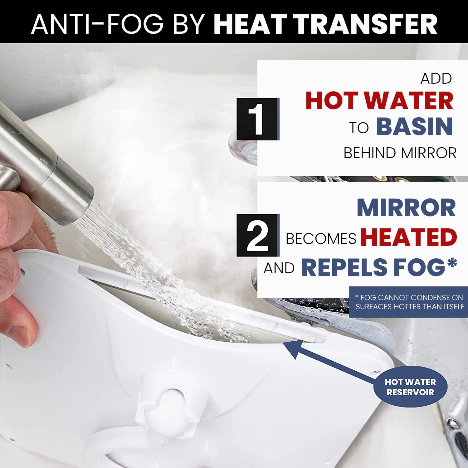 MIRRORVANA REAL GLASS Hanging Shower Mirror for Distortion-Free Shaving - Fogless Mirror with Razor Holder, 360 Adjustable Hook - Fill Back Reservoir with Hot Water for Anti-Fog Shave (8\" x 7\", White)