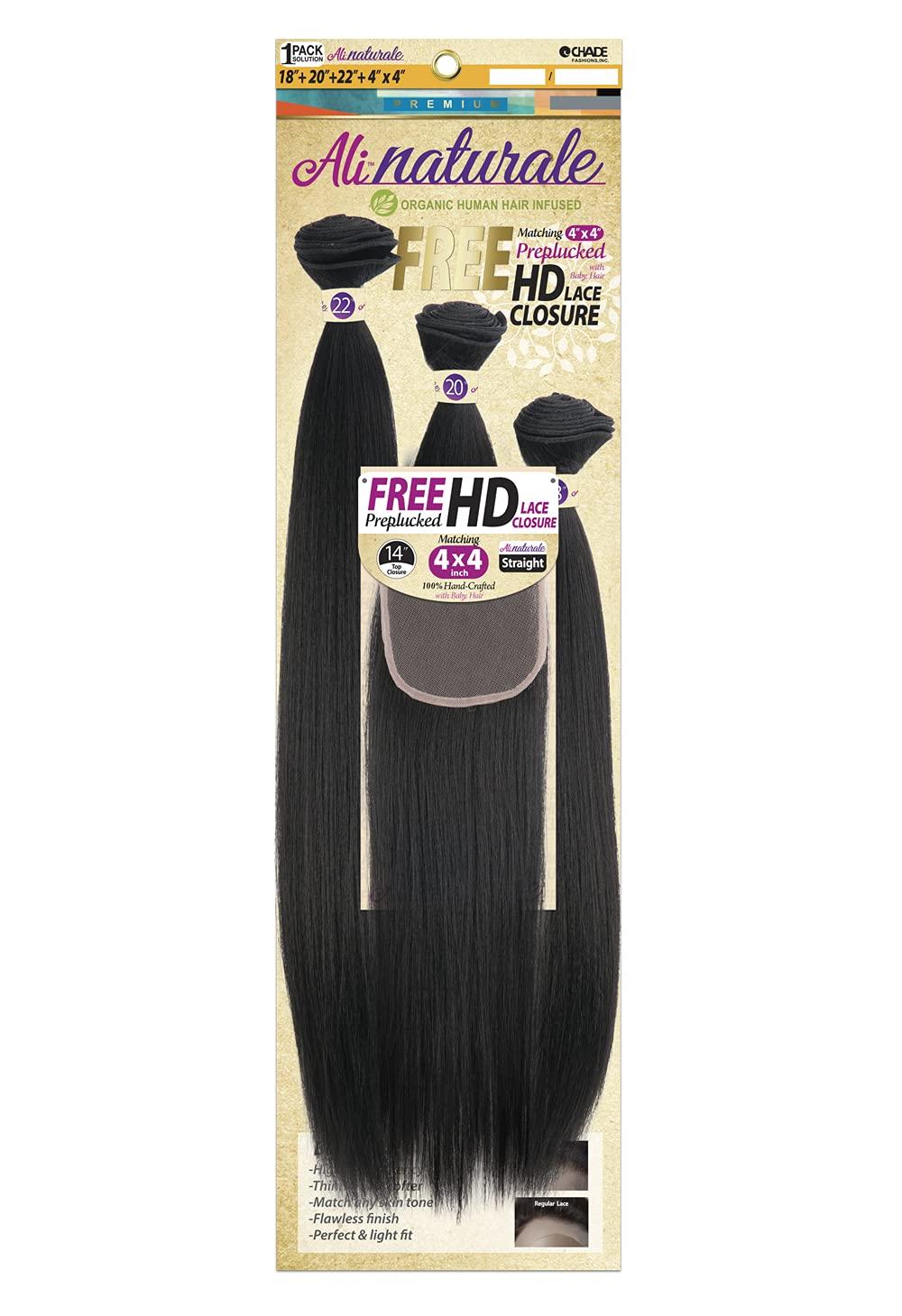 Chade Fashions Inc Chade Fashions Ali Naturale Weave Straight 18", 20", 22" + HD 4X4 Closure Human Hair Blended 1 Pack Solution - AN344S5 (OT1B/30)