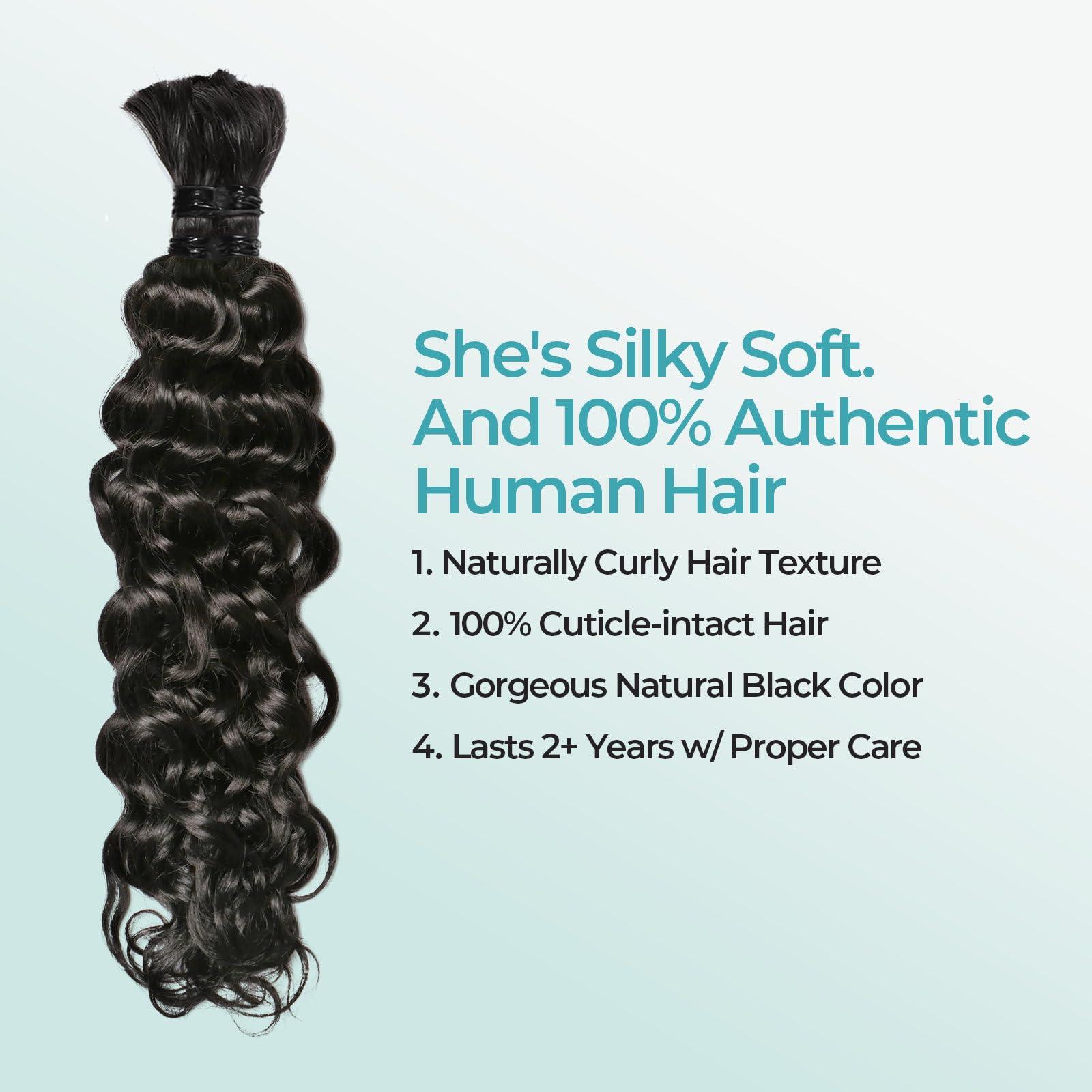 Lvnatu Lvnatu Ginger 350 Human Hair Bundles Curly for Braiding Hair Boho Knotless Braids Bohemian Wet and Wavy Deep Wave Bulk No Weft 2 Bundles 100g 22 Inch