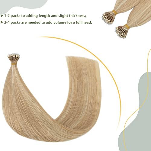 SEGO SEGO Nano Bead Ring Human Hair Extension Pre Bonded Nano Tip Remy Hair Extensions Micro Beads Rings Loop Hand Tied Hairpiece 18 Inch #18P613 Ash Blonde&Bleach Blonde 1g/strand 50g/pack