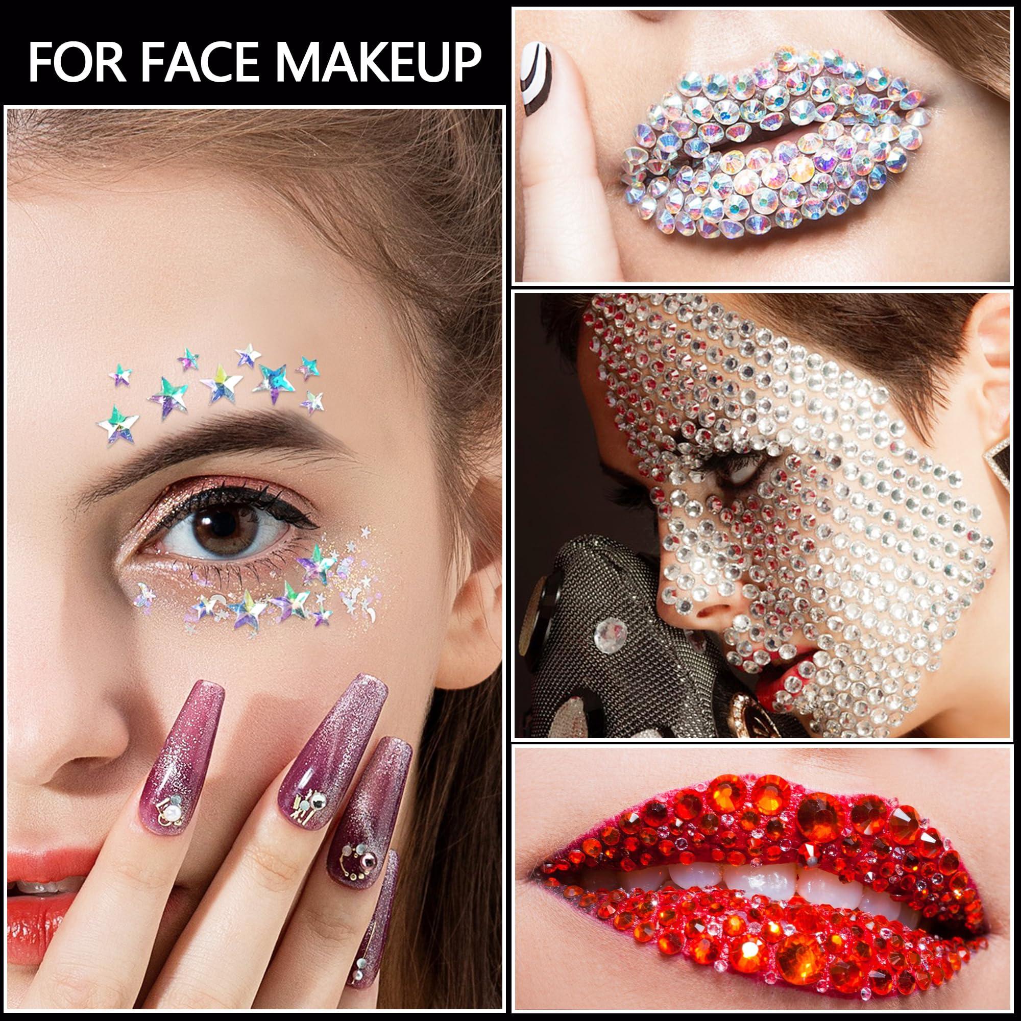 NIACONN NIACONN Face Jewels Gems Stick On, (10 Sheets/10 Colors/1280 Particles) Self Adhesive Rhinestone Hair Gems Stickers for Makeup & DIY - Star and Moon Styling