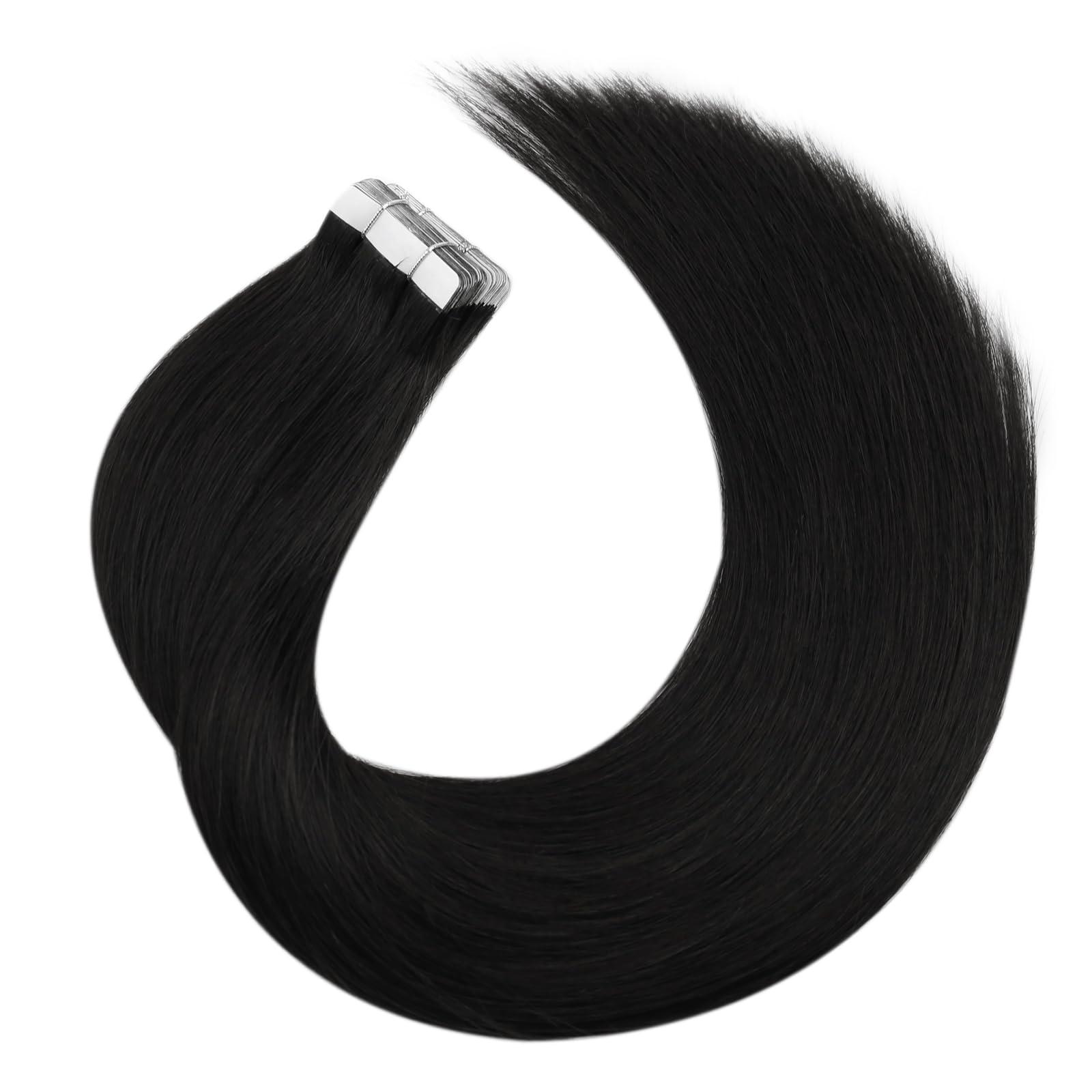 Moresoo Moresoo Tape in Hair Extensions Human Hair 24 Inch 40Pcs Natural Black Hair Extensions Human Hair Tape in 100g Seamless Invisible Tape in Hair Extensions Human Hair #1B