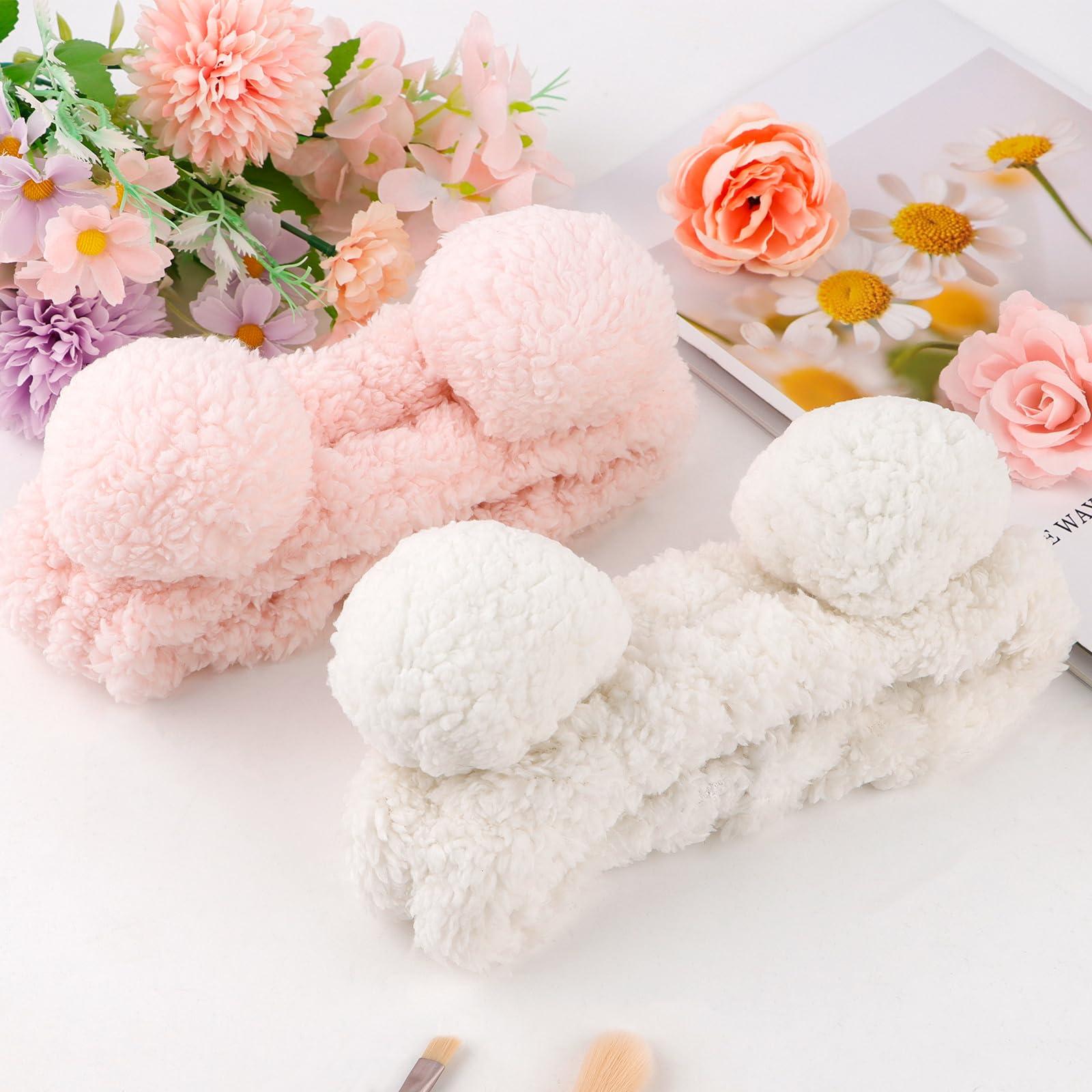 Ondder Ondder 2 Pcs Bear Ears Skincare Headbands Cure Makeup Headband Pink Spa Headband for Washing Face White Face Wash Headband Facial Headband Head Band Hair Band for Makeup Cosmetic Spa Party