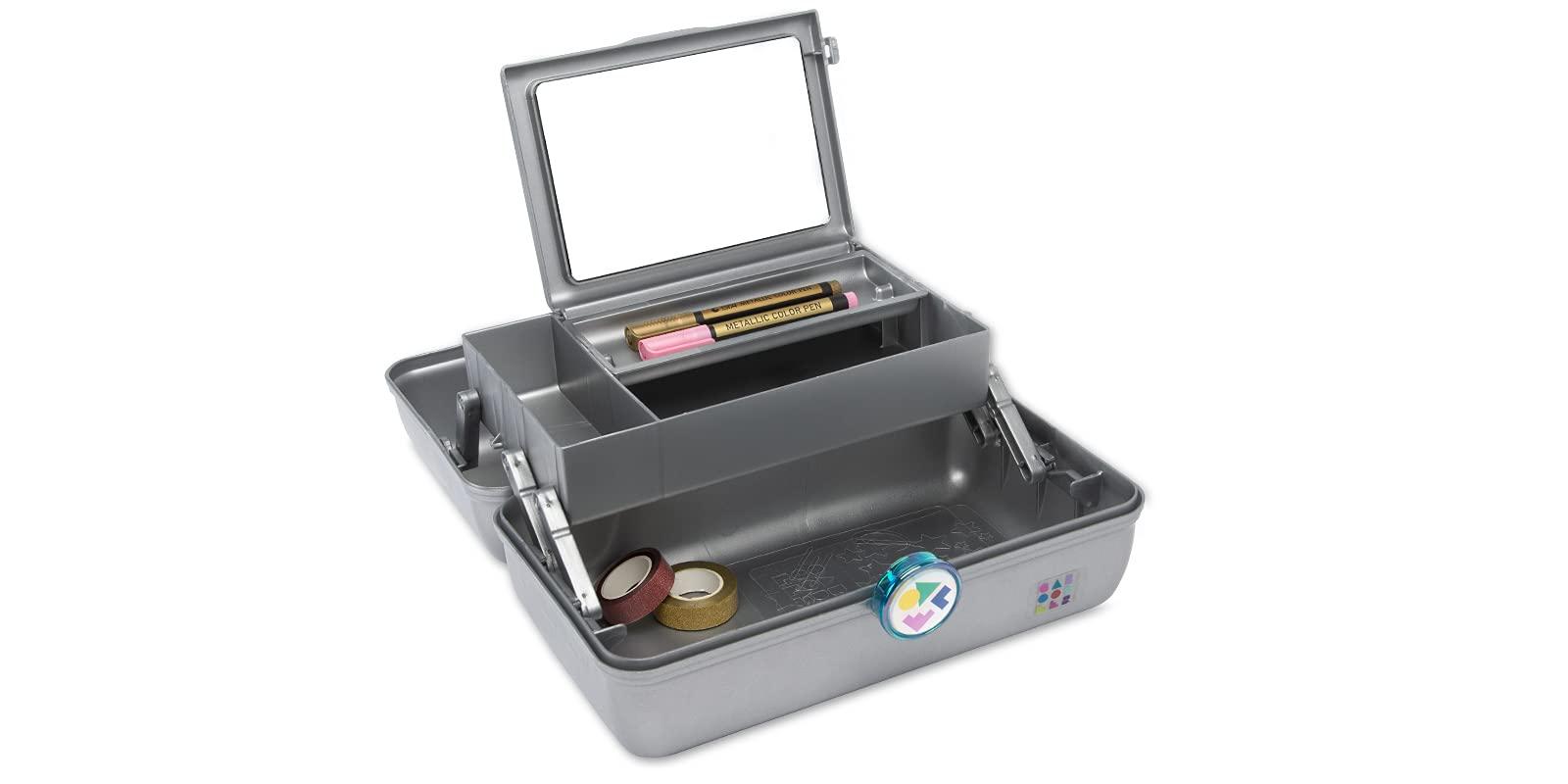 Caboodles Caboodles On-The-Go Girl Makeup Box, Grey - Doodle Edition, Hard Plastic Makeup Organizer Box, Built-In Mirror, Secure Latch for Safe Travel, Spacious Storage for Large Items