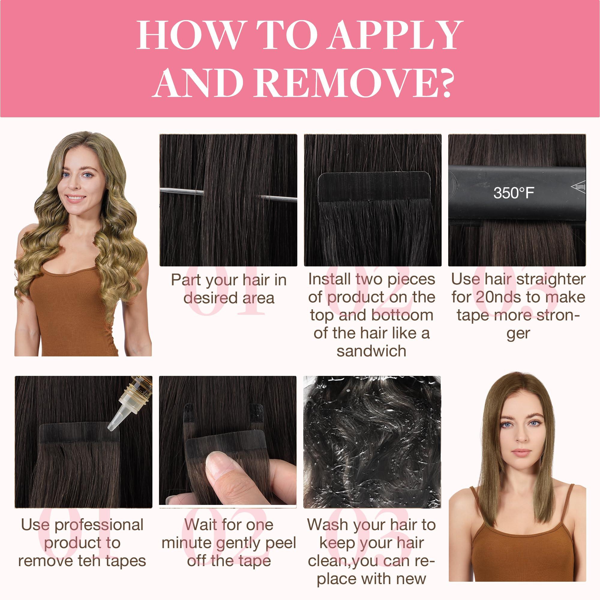 GOO GOO GOO GOO Tape in Hair Extensions Human Hair, 7 Bronde, 24inch 100g 40pcs, Thick Ends Straight Seamless, Invisible