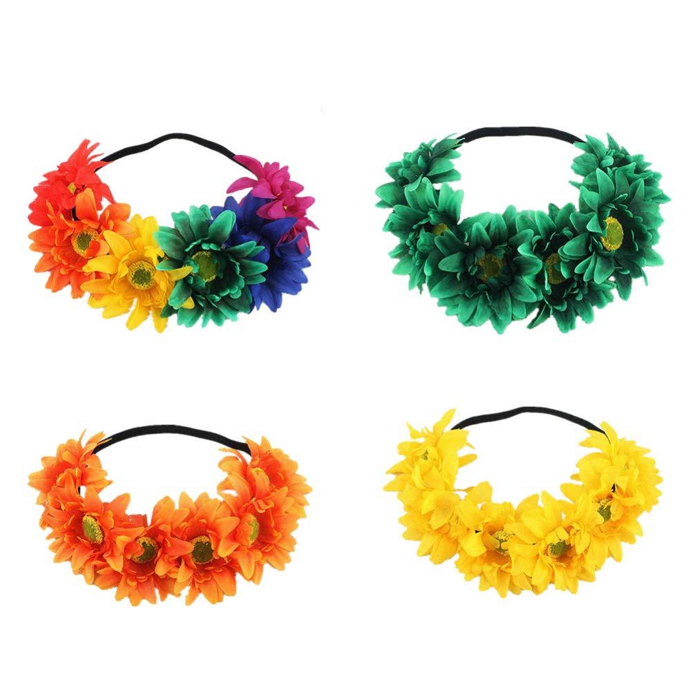 TENDYCOCO 4pcs Hawaiian Headband Sunflower Headband Yellow Headband Orange Headband Colorful Headband Holiday Garland Sun Flower Headgear Hair Accessories Wreath Vacation Hair Ring