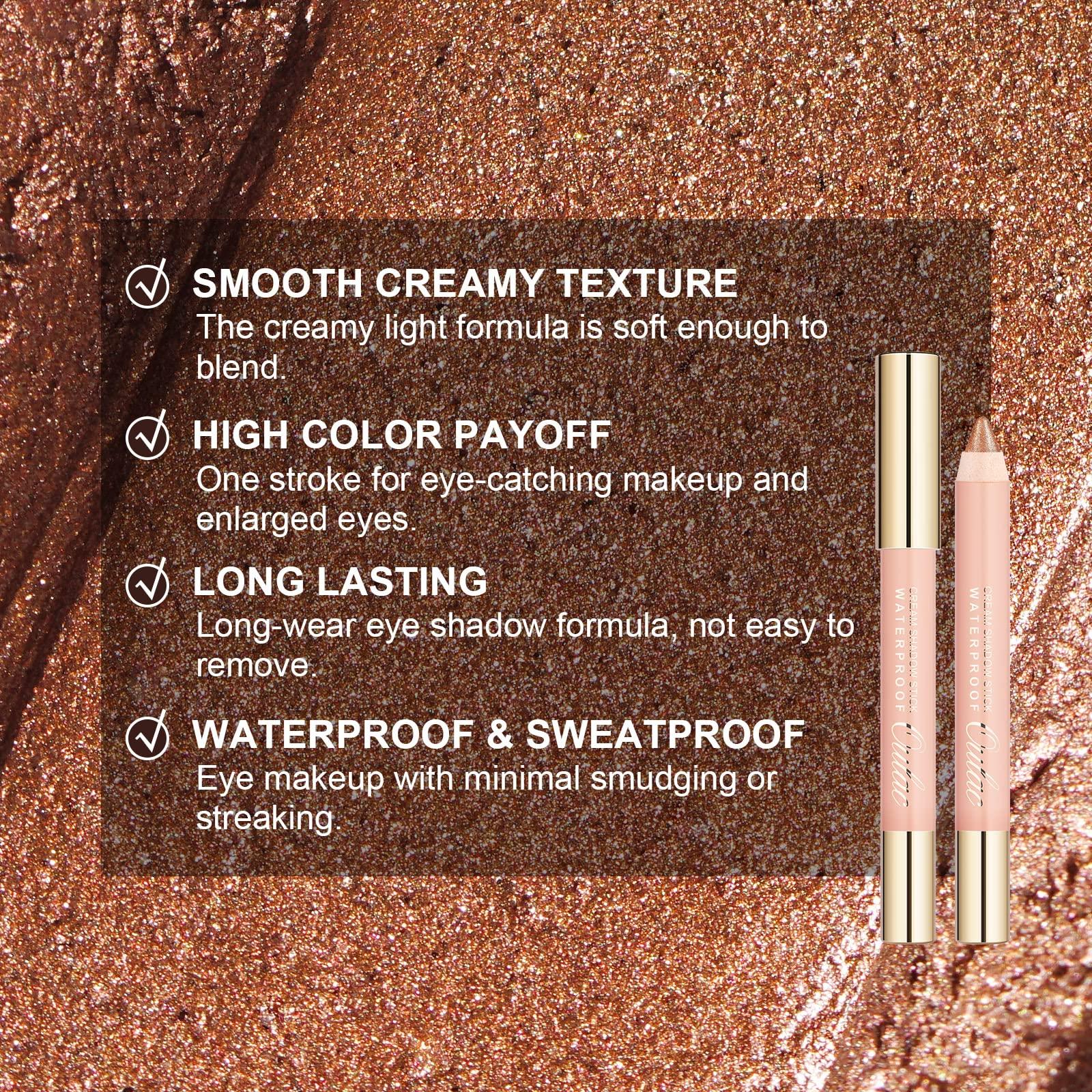 Oulac Oulac Bronze Eyeliner Pencil Waterproof - Highly Pigmented Eye Shadow Stick Smooth and Durable, Shimmering Glitter Finish, Blendable Eyes Makeup, Vegan Beauty 3.8g, (02) Gold Cone
