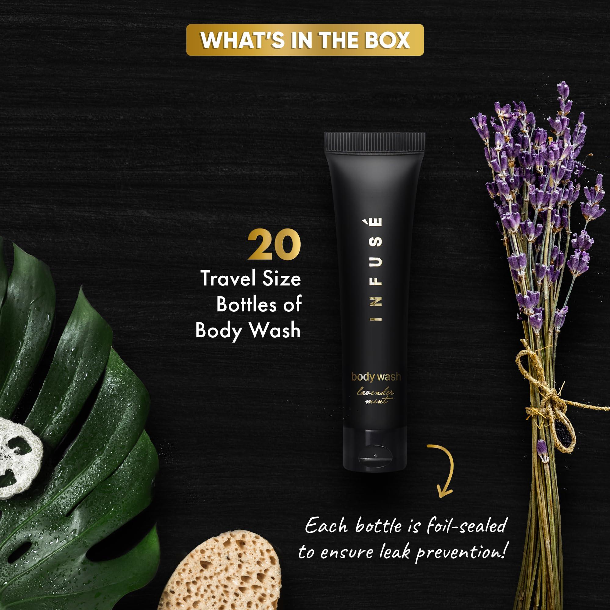 Infuse Infuse Black Hotel Toiletries Bulk | 1 oz Body Wash Travel Size | For Hotels, Vacation Rentals, Gym, Luxury, Airport | Case of 20