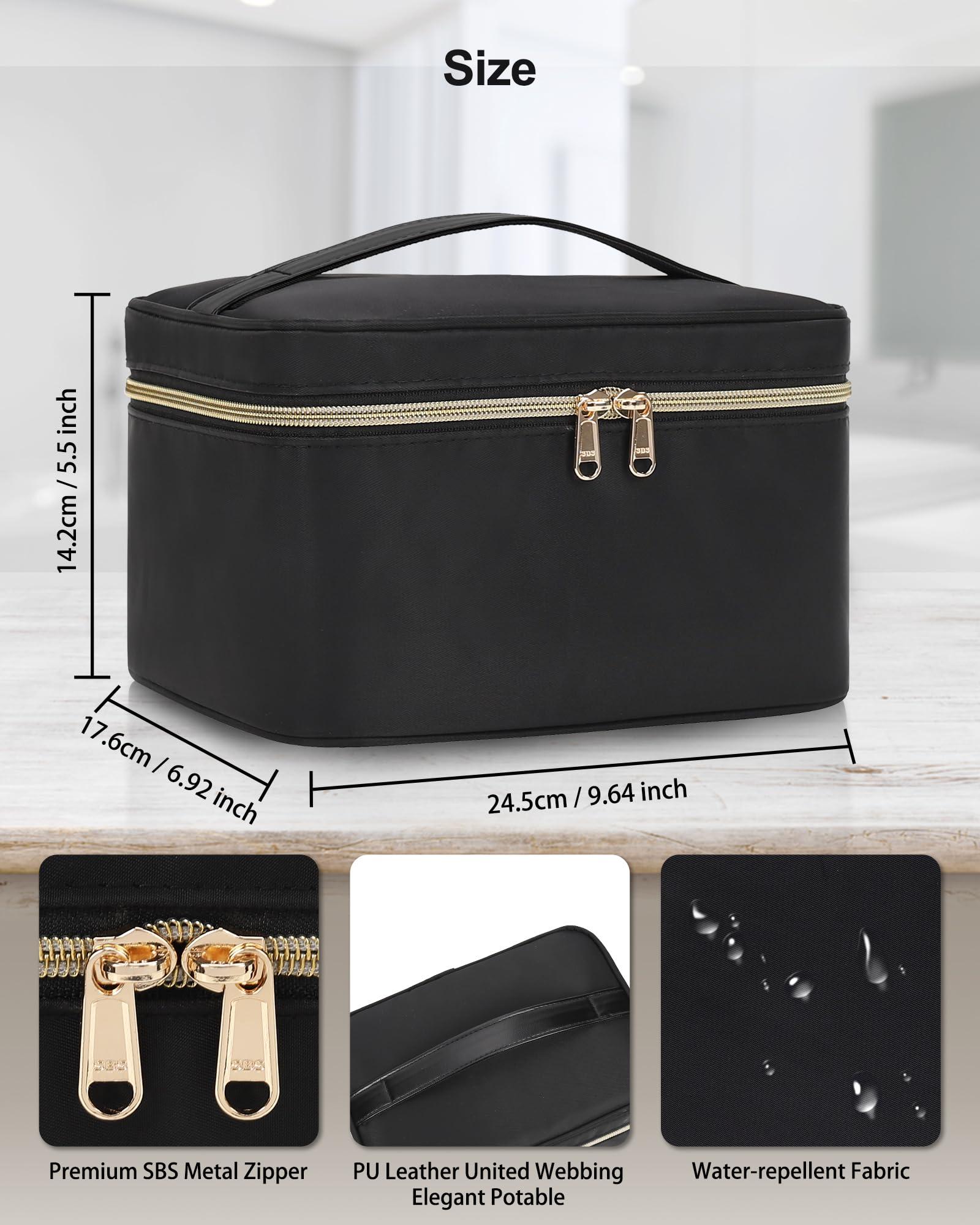 MONSTINA MONSTINA Makeup Bag with Detachable Small Gadget Bag,Large Capacity Portable Cosmetic Organizer,Waterproof Travel Toiletry Bag with Divider for Lipstick,Gifts for Girls and Women,Black Large