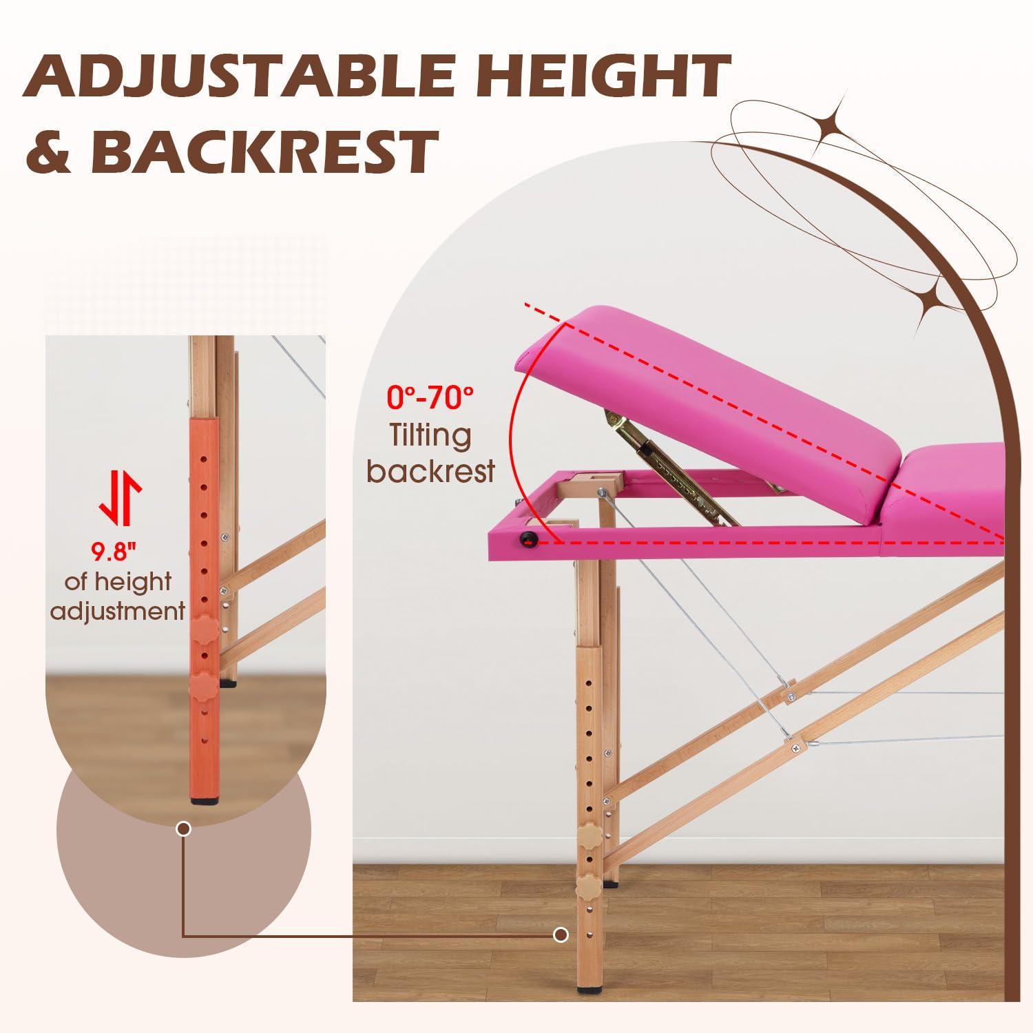 PayLessHere PayLessHere Massage Bed Portable Massage Table 24 inche Wide Lash Bed 3 Folding Heigh Adjustable Spa Table with Non-Woven Bag for Spa Footmassage Facial CareSpa Tattoo