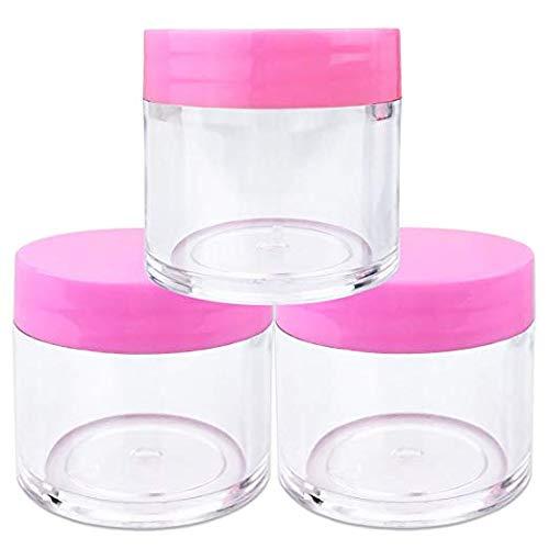 Beauticom. Beauticom 1 oz. 30G/30ML USA Acrylic Round Clear Jars with PINK Flat Top Lids for Creams, Lotions, Make Up, Cosmetics, Samples, Herbs, Ointments (180 Pieces (180 Bottoms & 180 Lids))