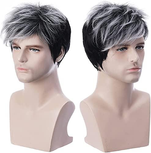 KRYLL KRYLL Men's Wigs European And American Short Hair Aged Silver Hair For Men Natural Looking High Quality Synthetic Hair Wig, for Daily Party Wear