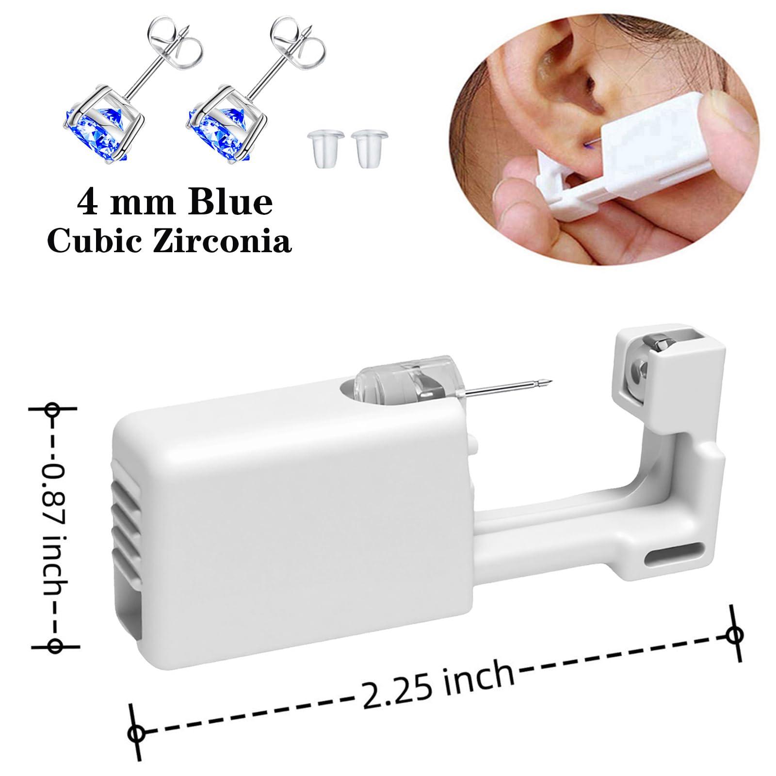SLVIEKAE Ear Piercing Kits Disposable Ear Piercing Gun Kits No Pain Easy Use Ear Piercing Gun Kit Tool with Multi-Sized Gold Silver CZ Earring Studs (Blue)