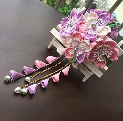 smilepunk Japanese Sakura Hairpin Hair Clip Tsumami zaiku for Kimono Yukata Hanfu accessories Long Hair Sticks (purple)