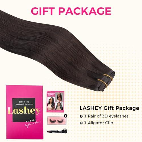 Lashey Lashey Seamless Clip in Hair Extensions Human Hair 130g 9pcs #2 Dark Brown Straight 14 Inch Clip in Hair Extensions for Women Hair Extensions with PU Soft Invisi Edge