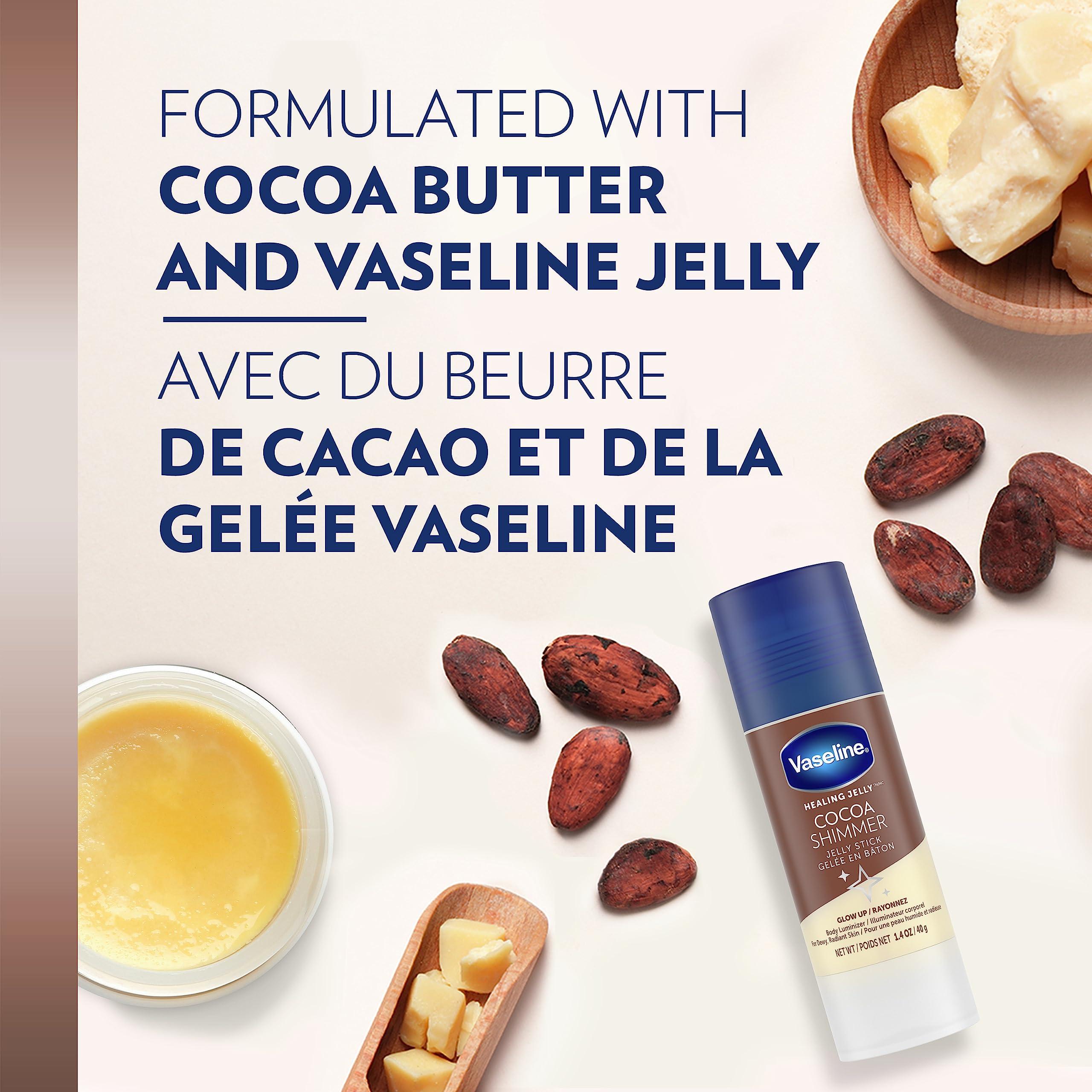 Vaseline Vaseline Cocoa Shimmer Jelly Stick Highlighter & Luminizer Cocoa Butter Body Shimmer Stick, Lotion, Travel Size, for Glowing Skin, 1.4 Oz Ea (Pack of 6)
