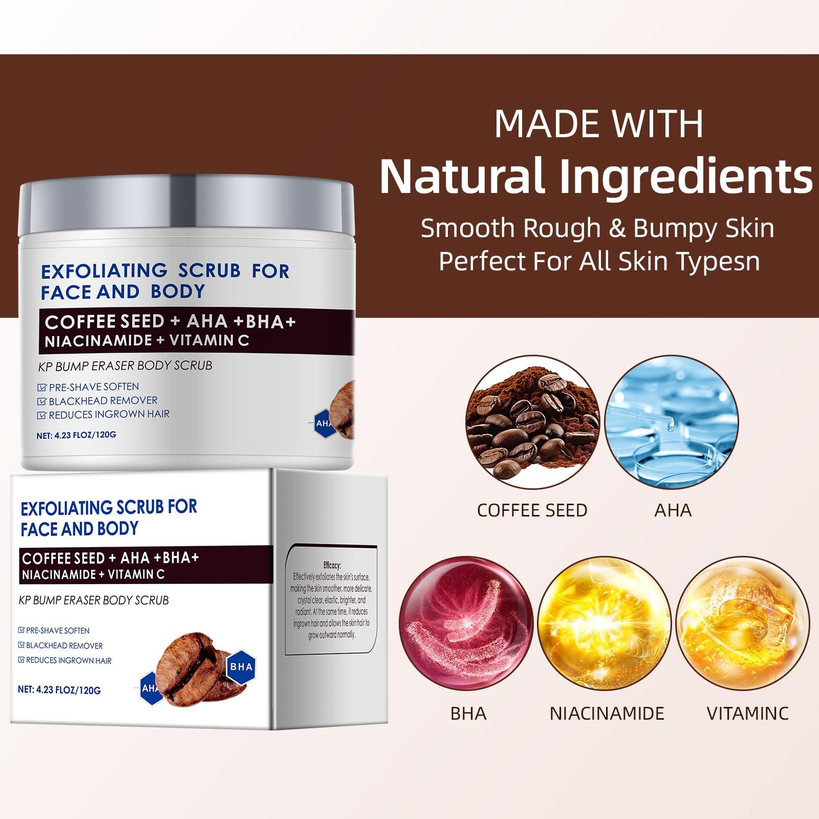 YAFUSIPE KP Bump Eraser Body Scrub with 10% AHA BHA Ingrown Hair Keratosis Pilaris Razor Bump Treatment Exfoliating Body Scrub Exfoliator Exfoliant Face Scrub for Strawberry Leg Pre-shaven Blackhead 4.23OZ