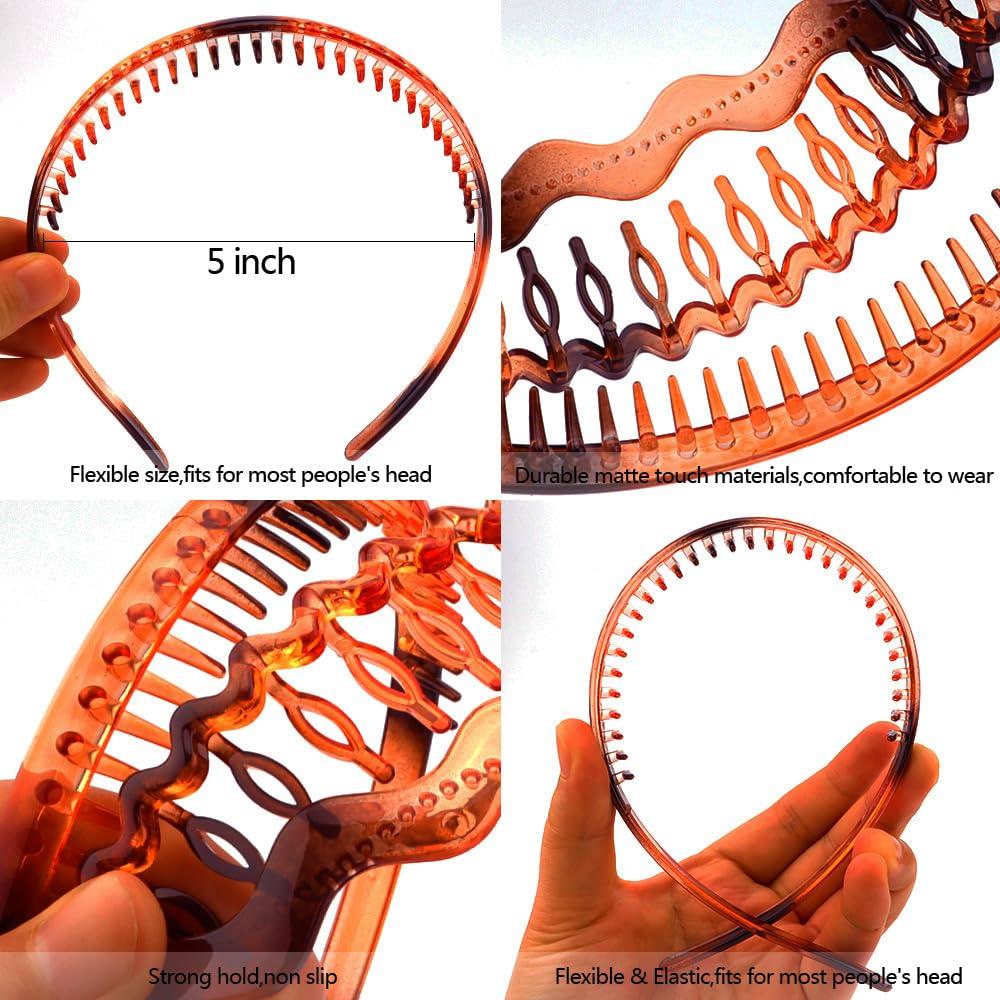 AHONEY AHONEY 7 Pack Brown Headbands for Women Mens Plastic Headbands with Teeth Non Slip Hairbands for Women\'s Hair Accessories Comb Headband Diademas Para Mujer (Amber)