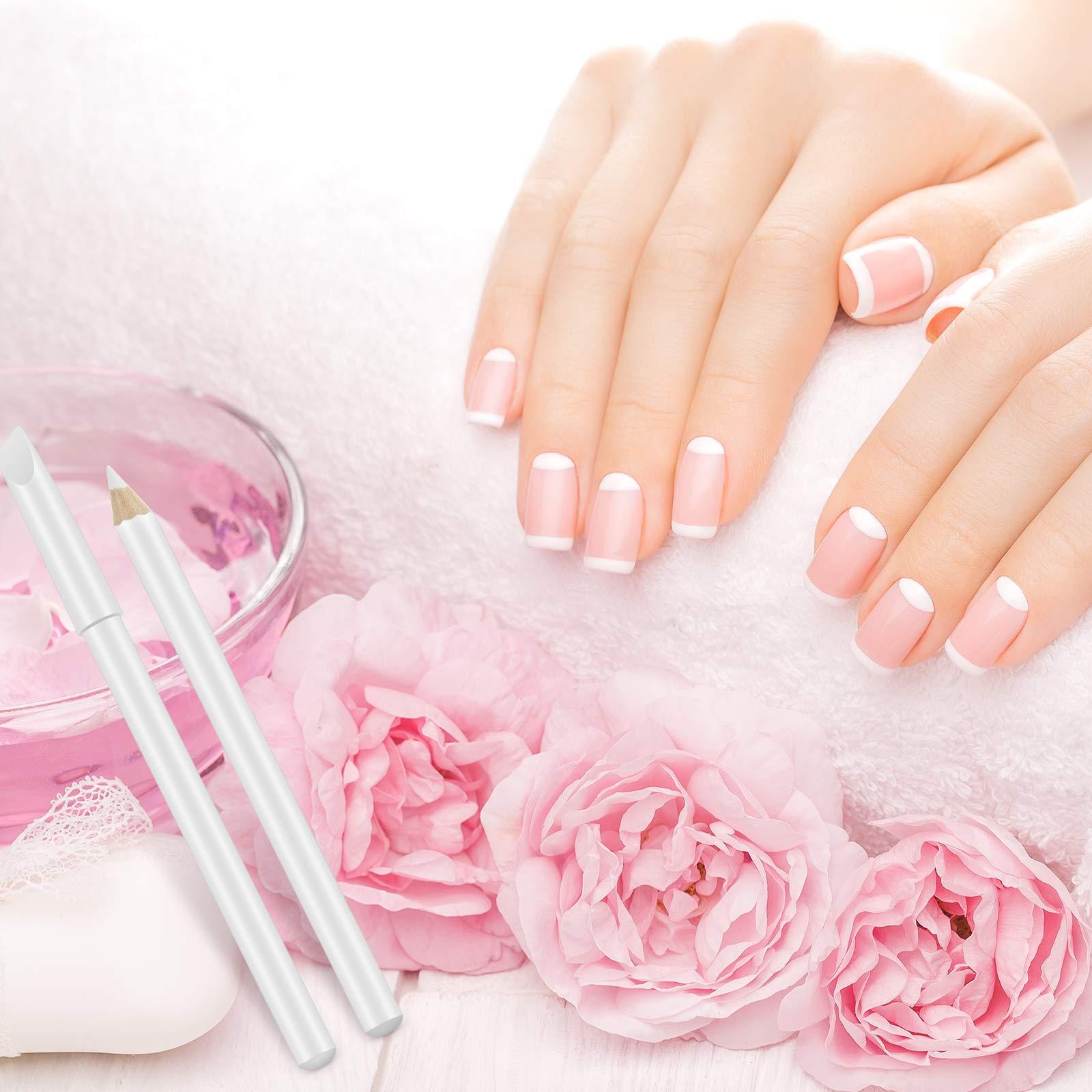 Maitys 8 Pieces White Pencil Under Nail 2-in-1 Nail Whitening Pencils French White manicure Pencils with Cuticle Pusher for DIY French Art Manicure Supplies