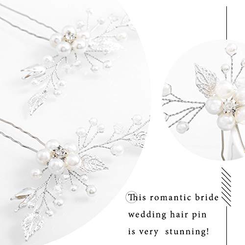 Barode Barod Crystal Wedding Hair Pins Silver Leaf Bride Headpiece Pearl Flower Bridal Hair Accessories for Women and Girls(Pack of 2)