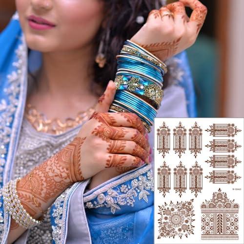 Anomocia 23 Pcs Brown Henna Tattoo Kit Waterproof Temporary Fake Tattoo Stickers for Women Girls DIY on Body Face Arms Legs