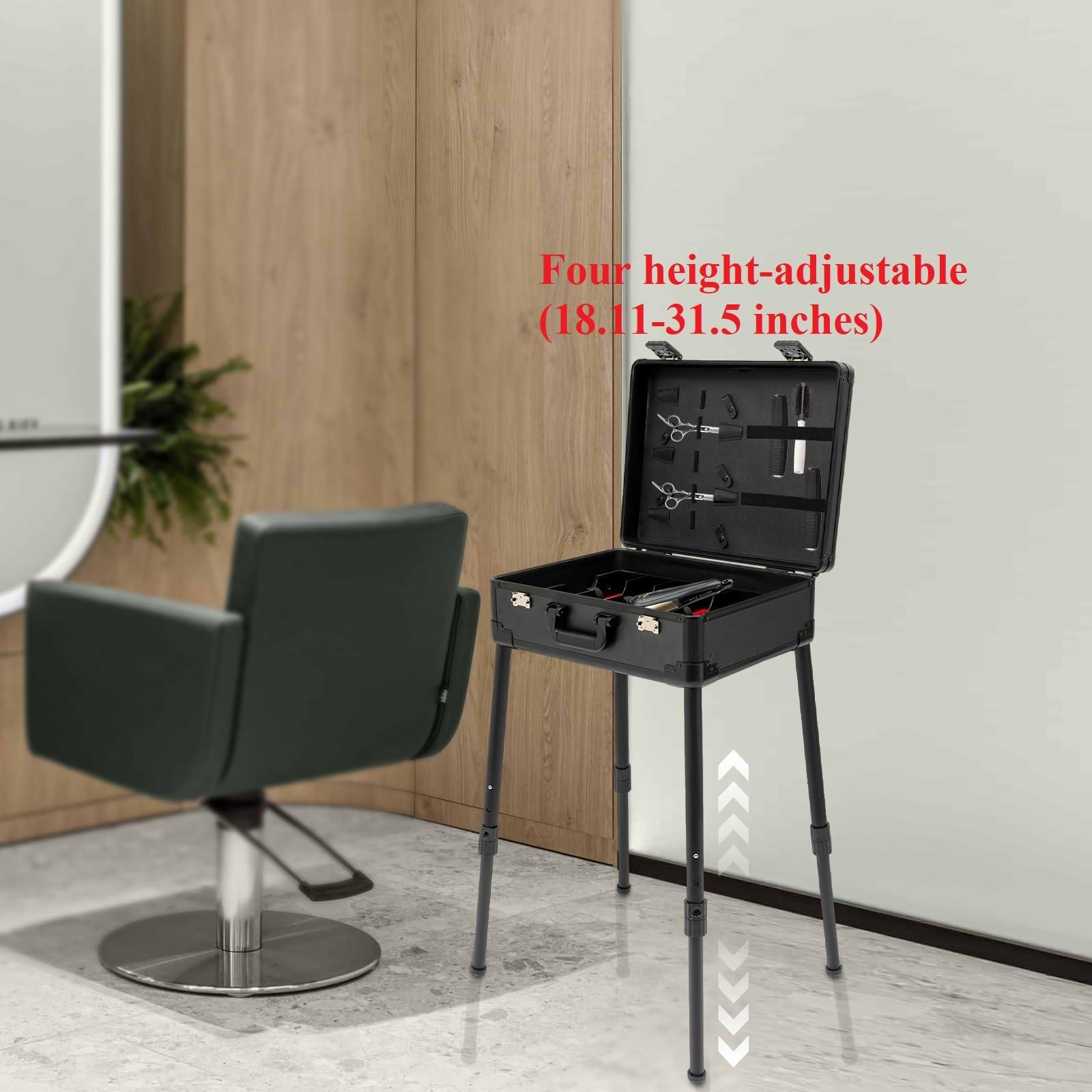 CNCEST CNCEST Barber Case, Mobile Barber Station,18.11-31.5\" Removeable Adjustable Legs,Professional Barber Toolbox Hairdresser for Hair Stylist Pet Groomer (Black)