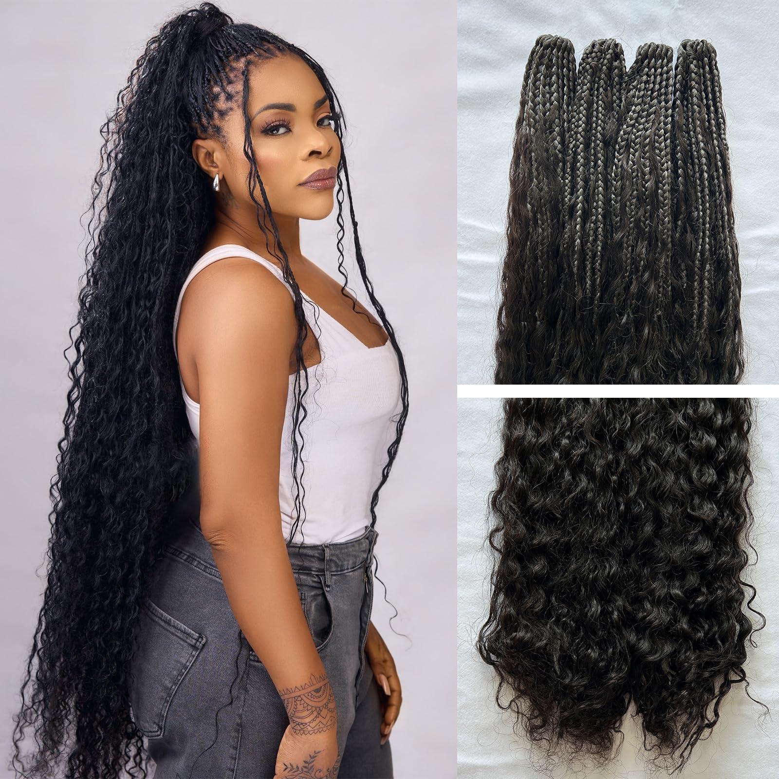 CHARMING YOU Boho Box Braids Crochet With Human Hair Curls Synthetic Braiding Pre-looped Goddess Hair Extensions Boho Knotless Braids for Women 18 Inch 40Strands
