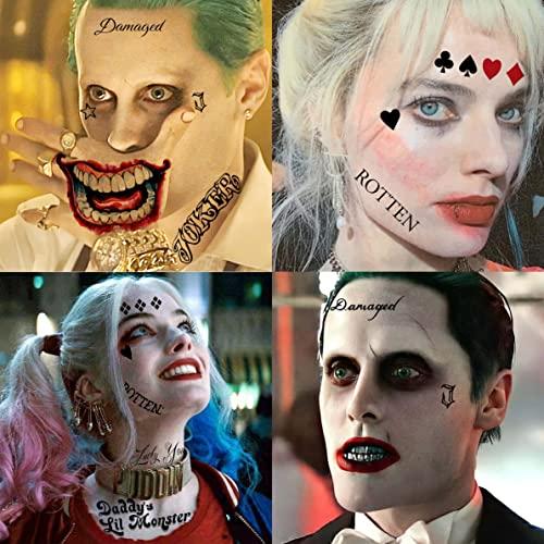 Goromon GOROMON 6 Sheets 3D Joker Tattoos Stickers, Halloween Damaged Joker Temporary Tattoos For Women Men Adults Hand Face, Halloween Makeup Kit Costume Party Rave Accessories Clown Prison Rapper Prisoner F