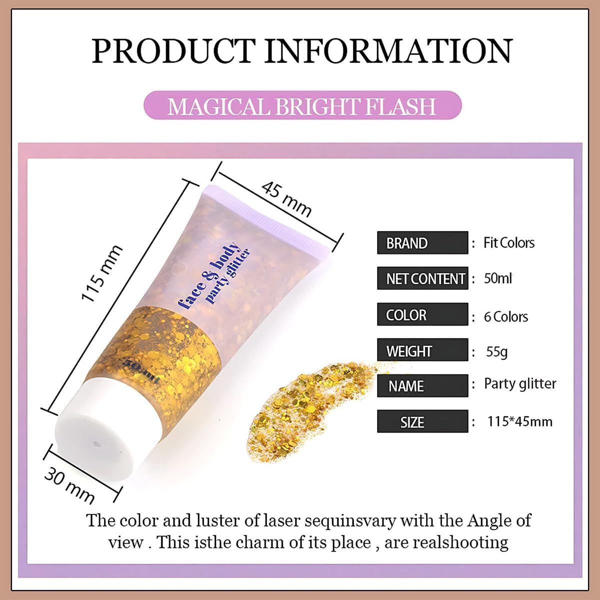 VEZE Body Glitter Body Glitter Gel Face Glitter Glitter Face Paint Chunky Glitter for Face Hair Nails, Halloween Makeup Festival Glitter Makeup 50ml