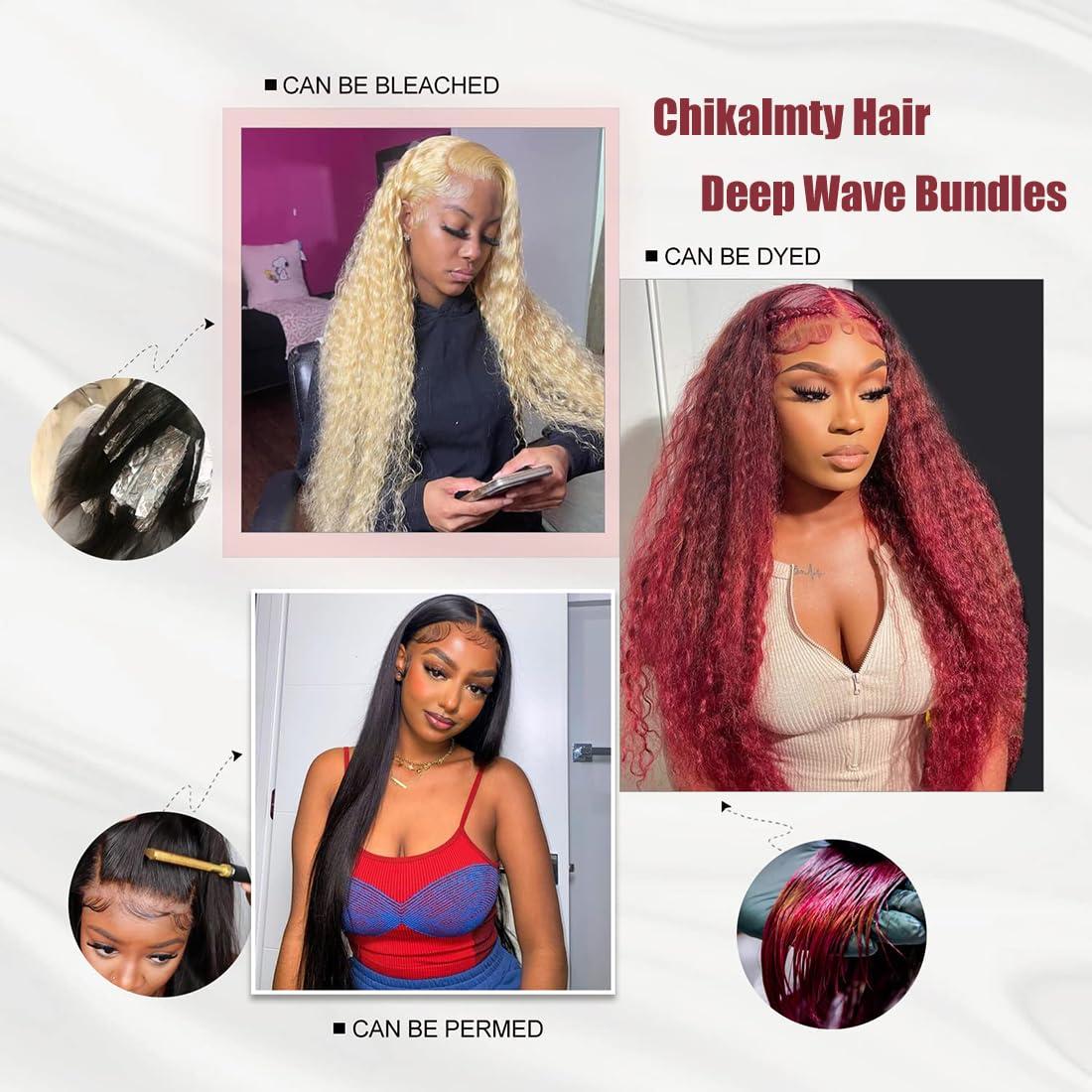 Chikamlty Deep Wave Bundles Human Hair 14 Inch Single Bundle Upgrade Brazilian Virgin Hair Bundles Deep Curly Bundle Water Wave Bundles Deep Wave One Bundle Human Hair for Black Women Natural Black