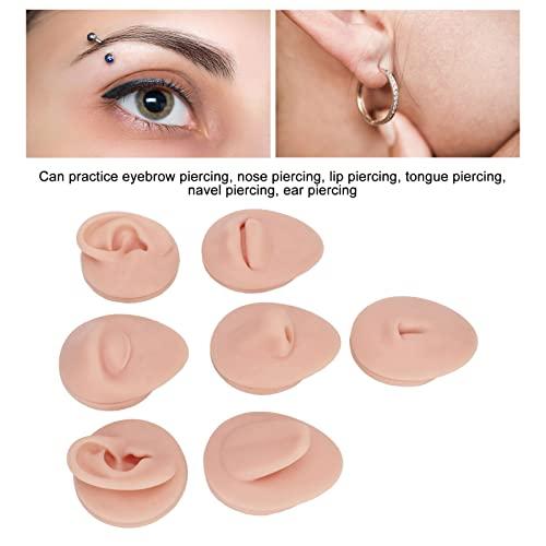 JTLB JTLB Body Piercing Kits, Silicone Piercing Body Model Soft Silicone Ear Mouth Nose Eye Tongue Navel Model with Display Rack for Piercing Practice (Medium Skin Color)