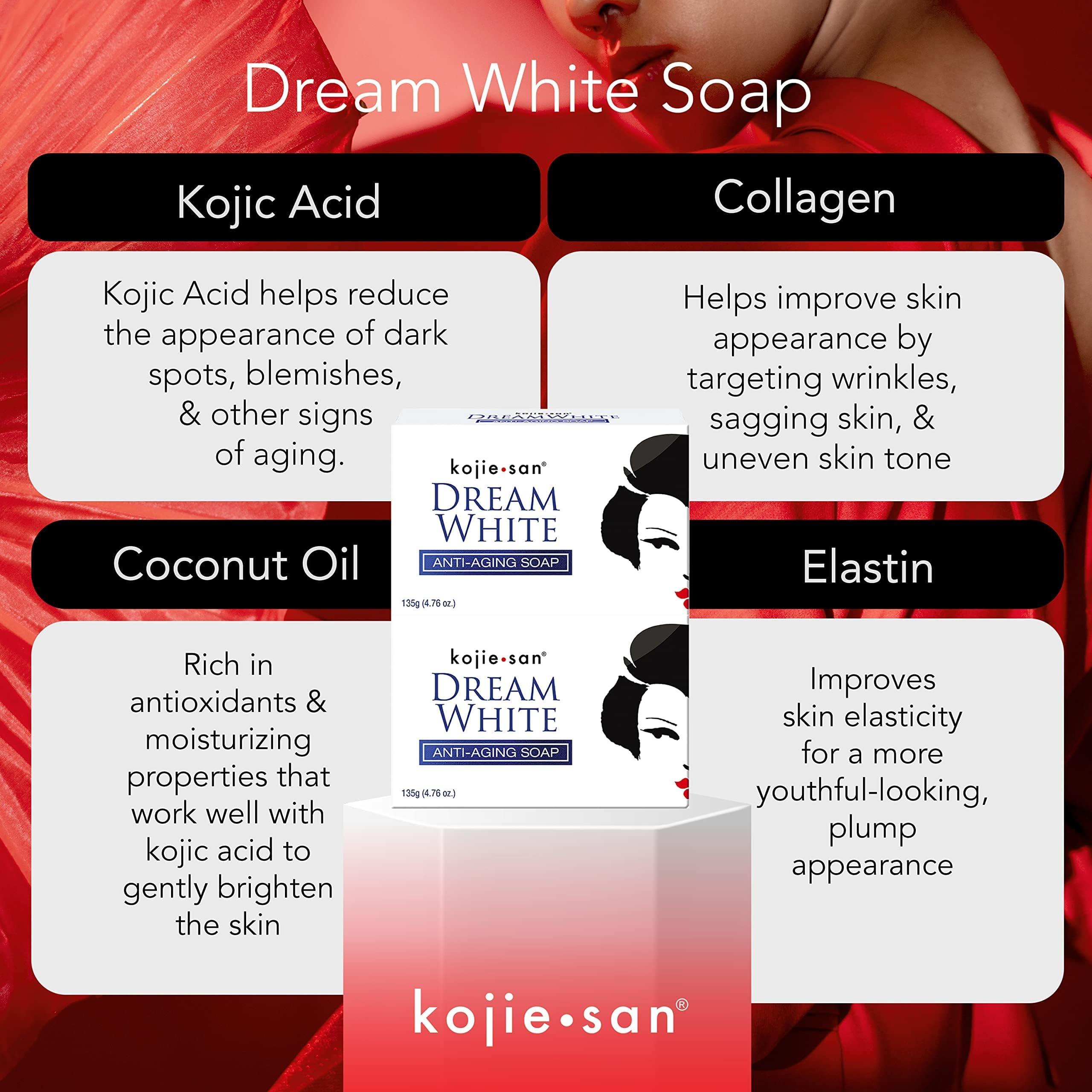 Kojie San Kojie San Dream White Soap - Skin Brightening Kojic Acid Soap with Collagen, Elastin & Coconut Oil - 135g x 2 Bars