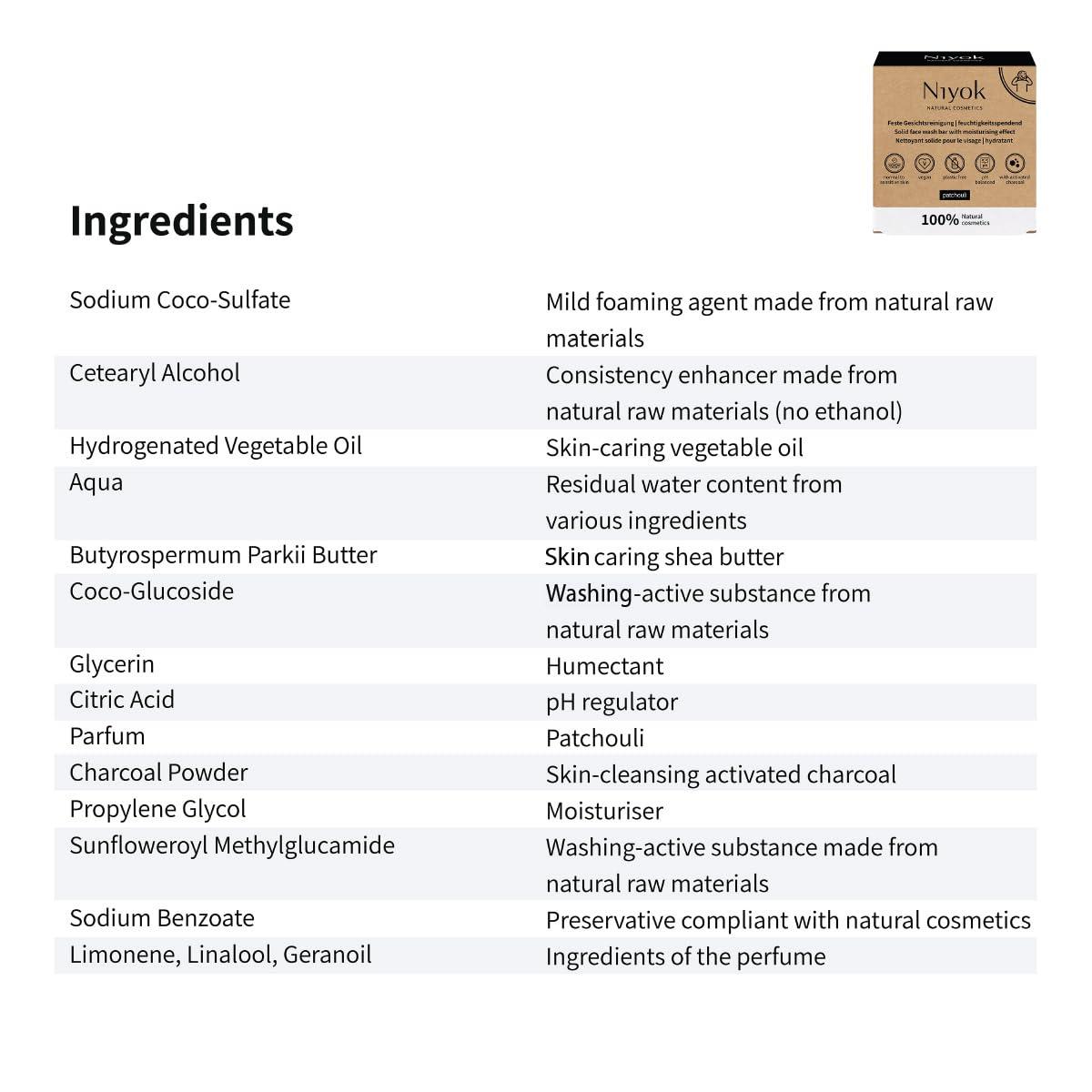 Niyok Niyok Natural Cosmetics Solid Moisturizing Face Wash Bar, For Normal to Sensitive Skin, Patchouli Scent, 80g