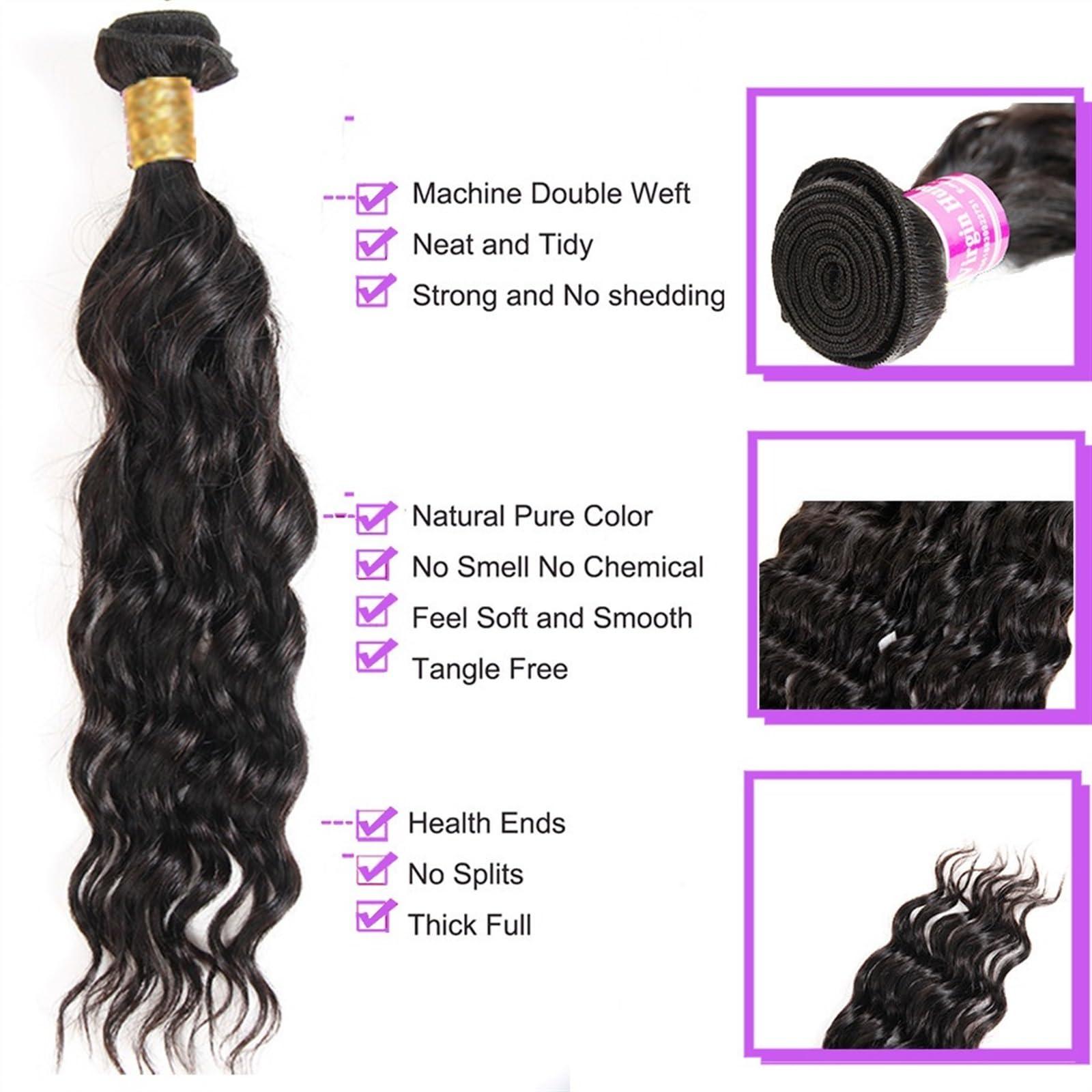 CFGH6FDF Bundles Brazilian Hair Weave Bundle Raw Natural Wave Human Hair 3/4 Bundle 8-40 Inch Water Deep Wave Bundle Hair Weave Extension Hair Weft(10 12 14 14)