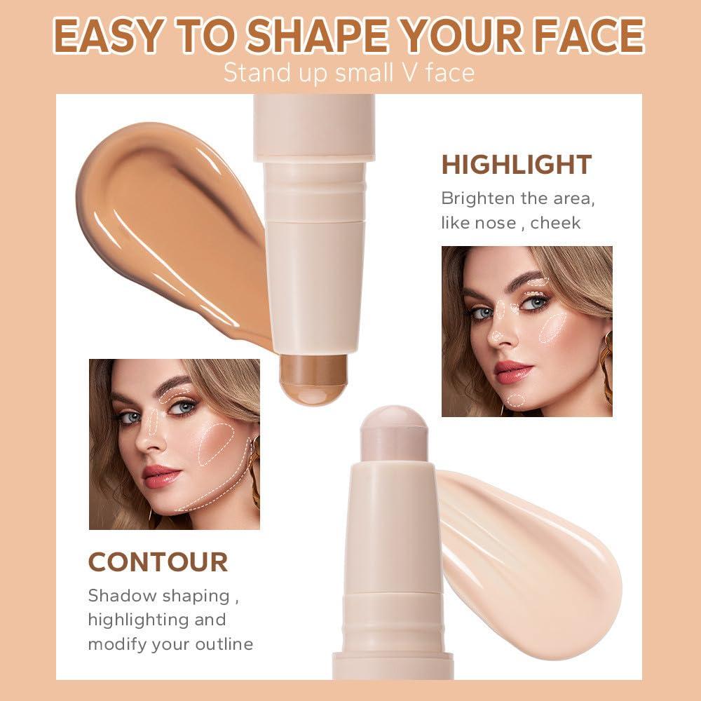 UOCK Cream Contour Sticks,Shades with Highlighter & Bronzer,Non-greasy and Waterproof Contouring Pen,Easy to Sculpt the Face and Create a Lightweight Finishing Makeup (02#Bronzer contour and glow sticks)