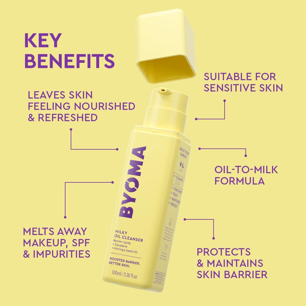 BYOMA BYOMA Milky Oil Cleanser - Hydrating Facial Cleanser for Skin Barrier Repair - Tri-Ceramide Face Wash for Sensitive Skin & All Skin Types - Deeply Hydrated Skin, No Oily Residue - 3.38 fl oz