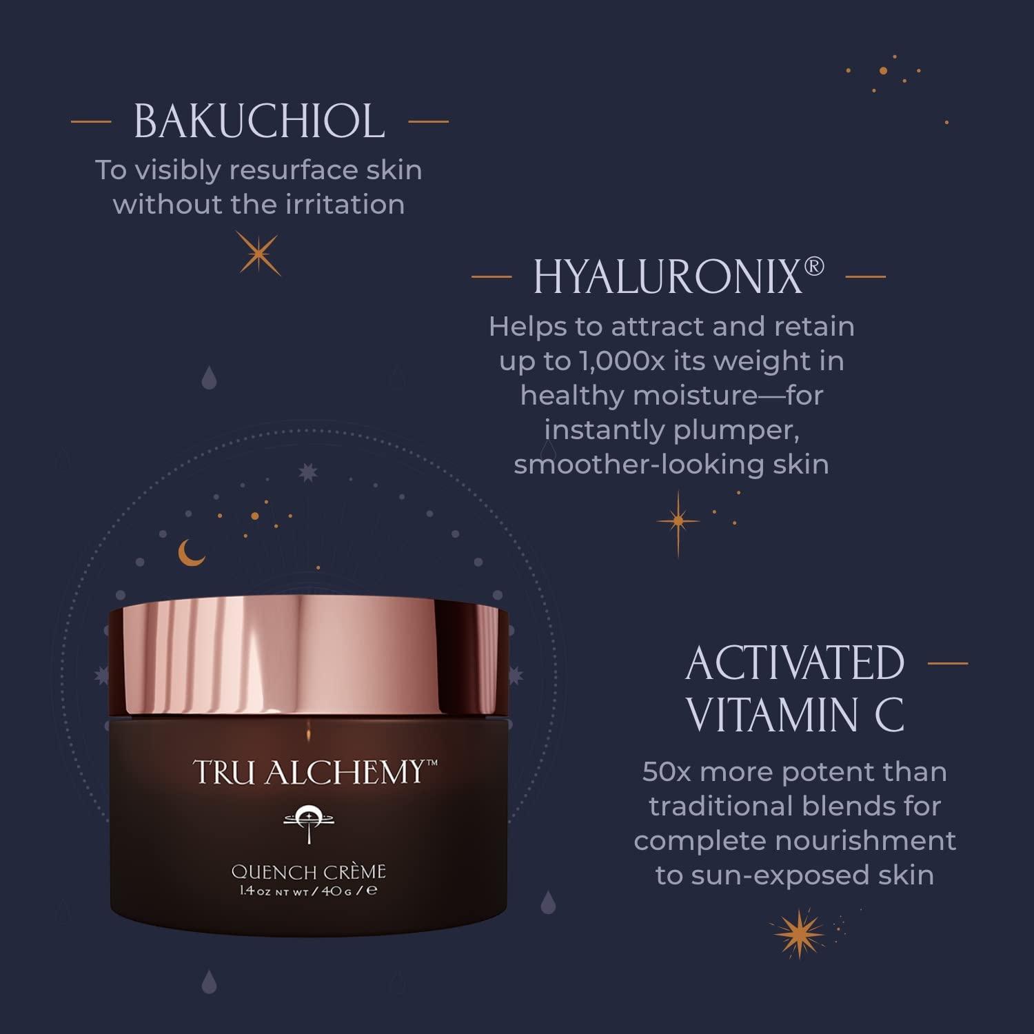Tru Alchemy Tru Alchemy Glow Serum + Quench Crme | Resurfacing Radiance Facial Serum with Bakuchiol, Glycolic & Lactic Acid + Skin-Renewing Total Immersion Face Cream | 1 fl oz30ml // 1.7 fl oz/48 g