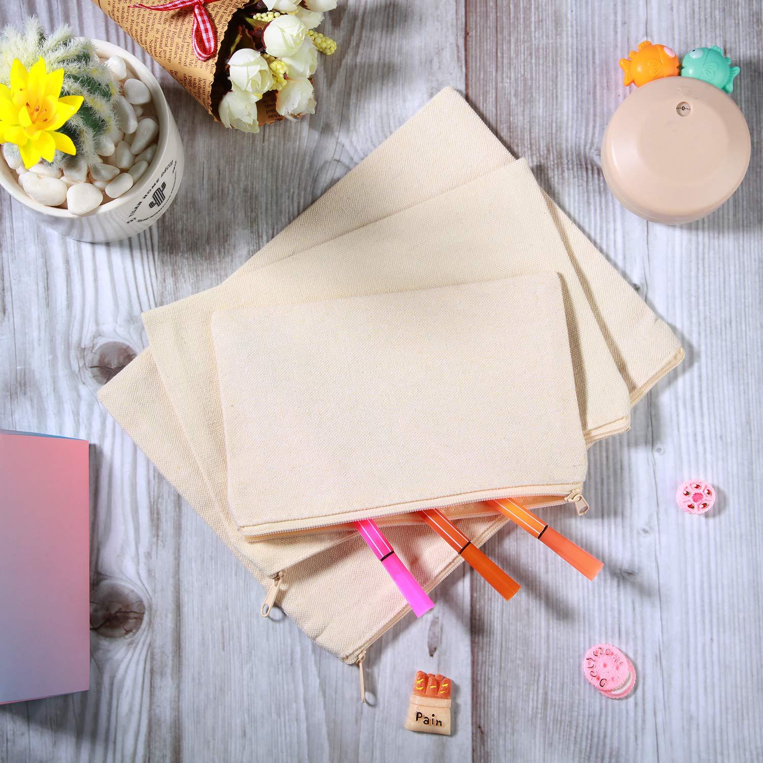 Frienda Frienda 12 Pieces Canvas Cosmetic Bag Multipurpose Cosmetic Pouch Zipper Makeup Bags Blank Make Up Purse for Women Travel Organize Storage, Multi Sizes