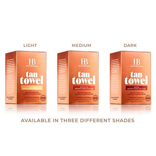 HauteBronze Tan Towels - Dark - Dark Skin Tones - Self Tanning Wipes - Half-Body 10 pack - Sunless Tanning Towelettes Provide a Streak-Free Flawless Application