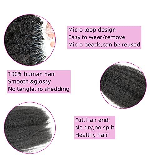 YiXing Kinky Straight Microlink Hair Extensions Human Hair YiXing Micro Loop Hair Extensions Brazilian Remy Hair 50g Per Pack Coarse Straight Micro Rings Hair Extensions 14Inch ,1g/strands