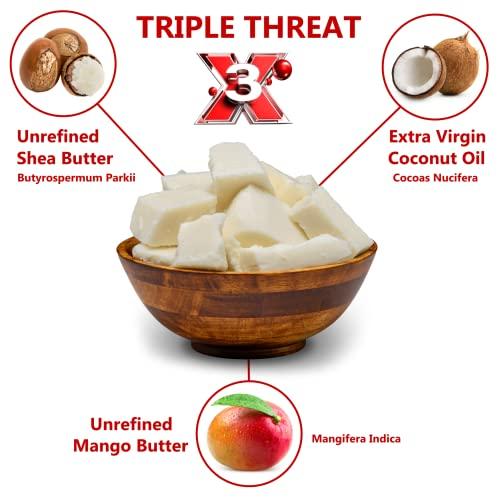 Plant Guru Triple Threat Body Butter 14 oz. - Blend of Shea, Mango & Coconut Oil - 100% Pure Natural Raw Unrefined Moisturizer For Dry Skin, Face And Hair. Great For Lip Balm and Soap Making