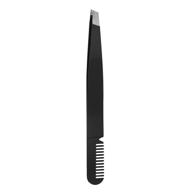 3DHOYYTT Eyebrow Tweezer With Eyebrow Brush Comb Stainless Steel Eyelashes Extension Tweezers Double Eyelids Pinzette Clip Silver