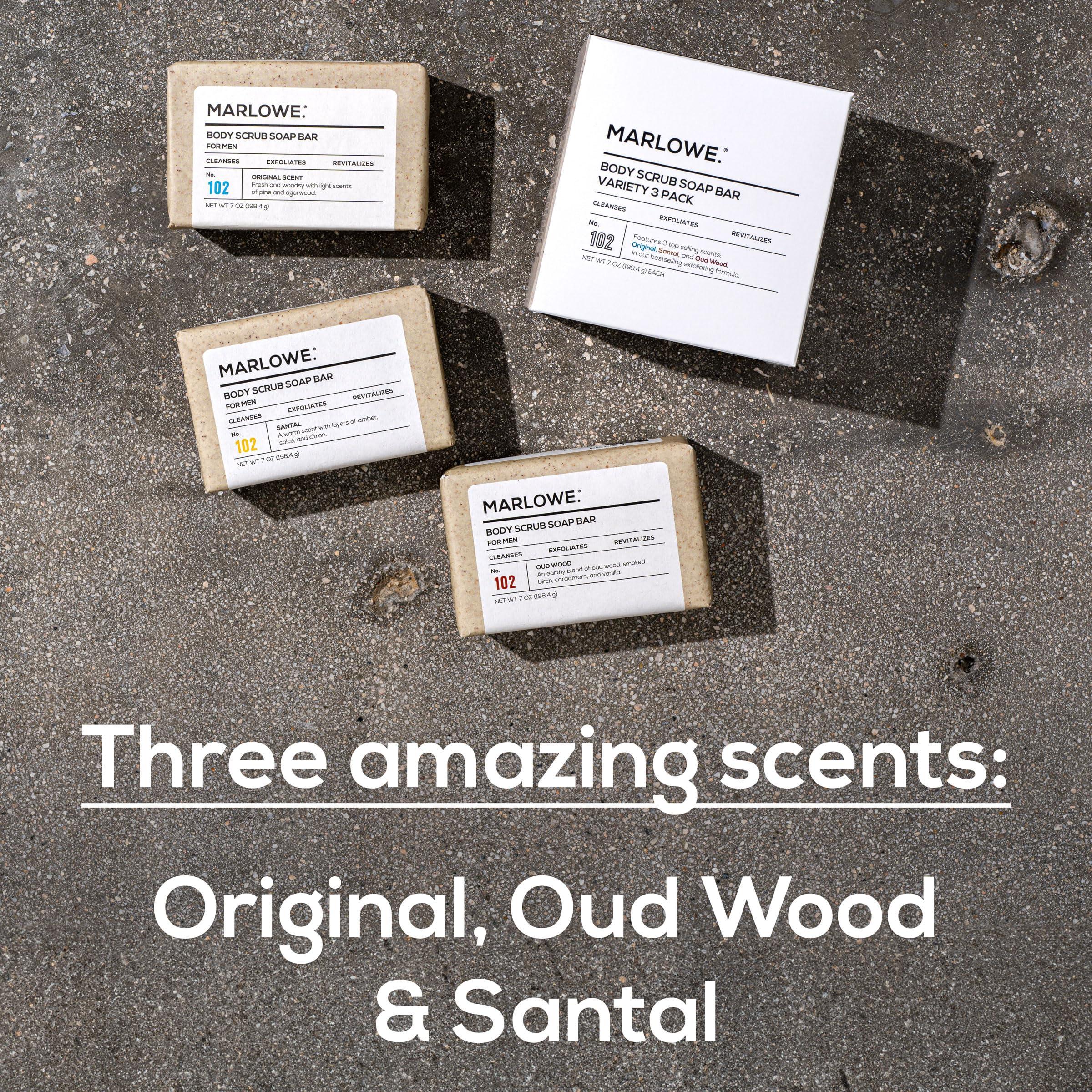 MARLOWE. M BLEND MARLOWE. No. 102 Men\'s Body Scrub Soap 7oz (Variety Trio) Best Exfoliating Body Soap Bars for Men, Made with Natural Ingredients, Green Tea Extract, Features 3 Amazing Scents