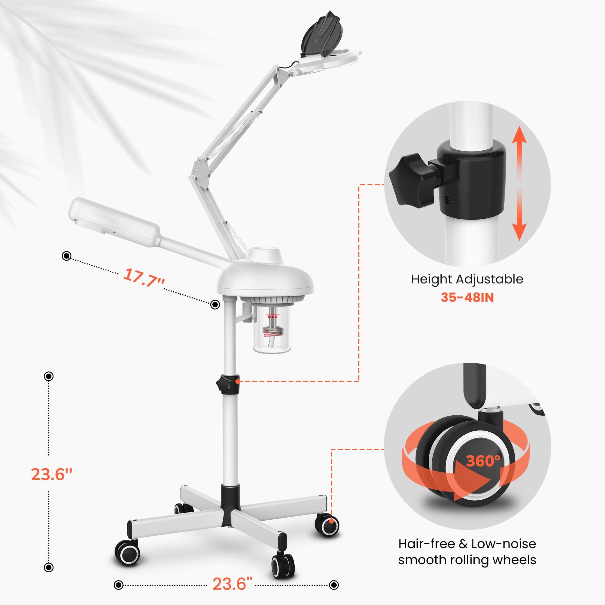 TASALON TASALON 2-in-1 Professional Facial Steamer with 5X Magnifying Lamp, Esthetician Steamer on Wheels with Ozone and Hot Mist, Standing Face Steamer for Facial Deep Cleaning and Moisturize, SPA & Beauty