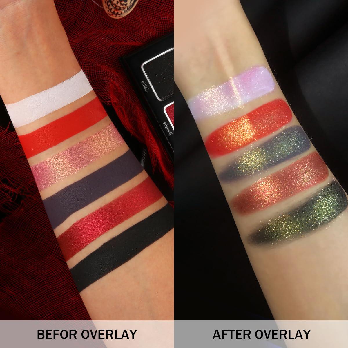 La Catrina Black Red Eyeshadow Palette, Highly Pigmented True Red White Dark Grey Goth Smoky Eyeshadow Palette, 6 Color Matte Shimmer Burgundy Metallic Halloween Makeup Palette for Zombie Vampire Clown,Blendable