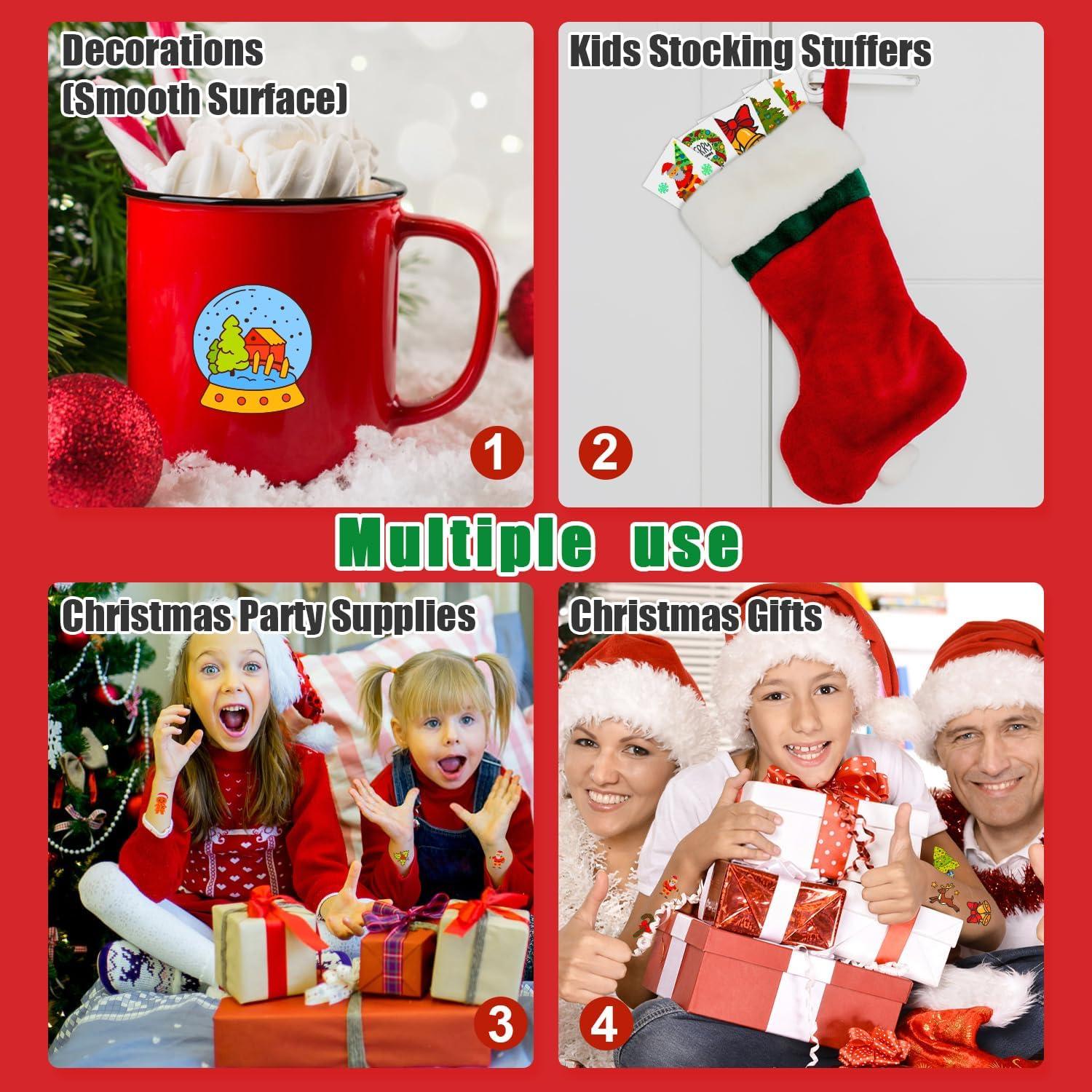 PARTYWIND Partywind Kids Christmas Party Supplies, 50 Styles Individually Cut Temporary Tattoos for Christmas Stocking Stuffers, Christmas Holiday Party Decorations with Santa/Snowman/Snowflake