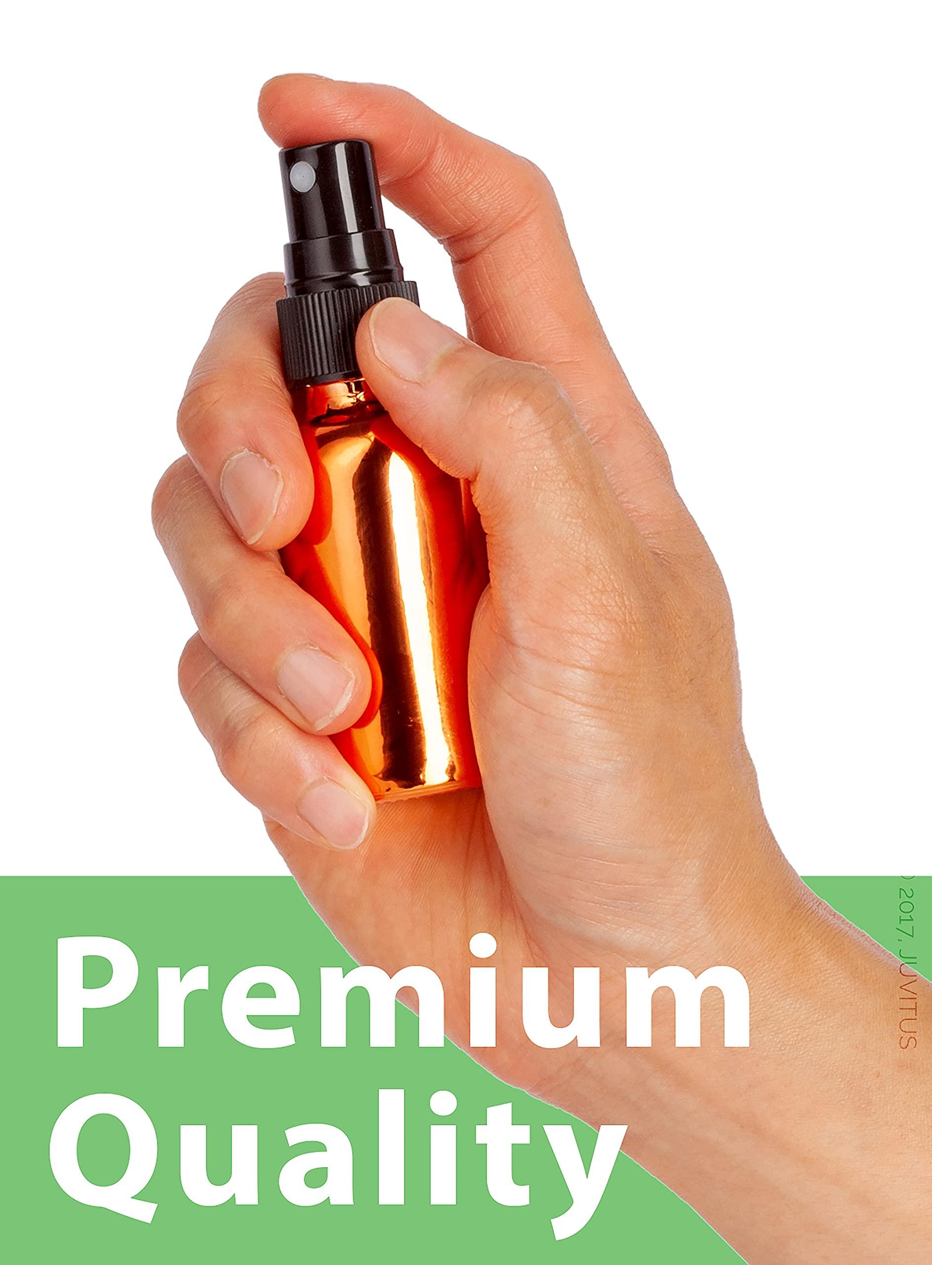 JUVITUS JUVITUS 1 oz Rose Gold Glass Boston Round Bottle with Black Spray (6 pack) Refillable Empty Storage Containers