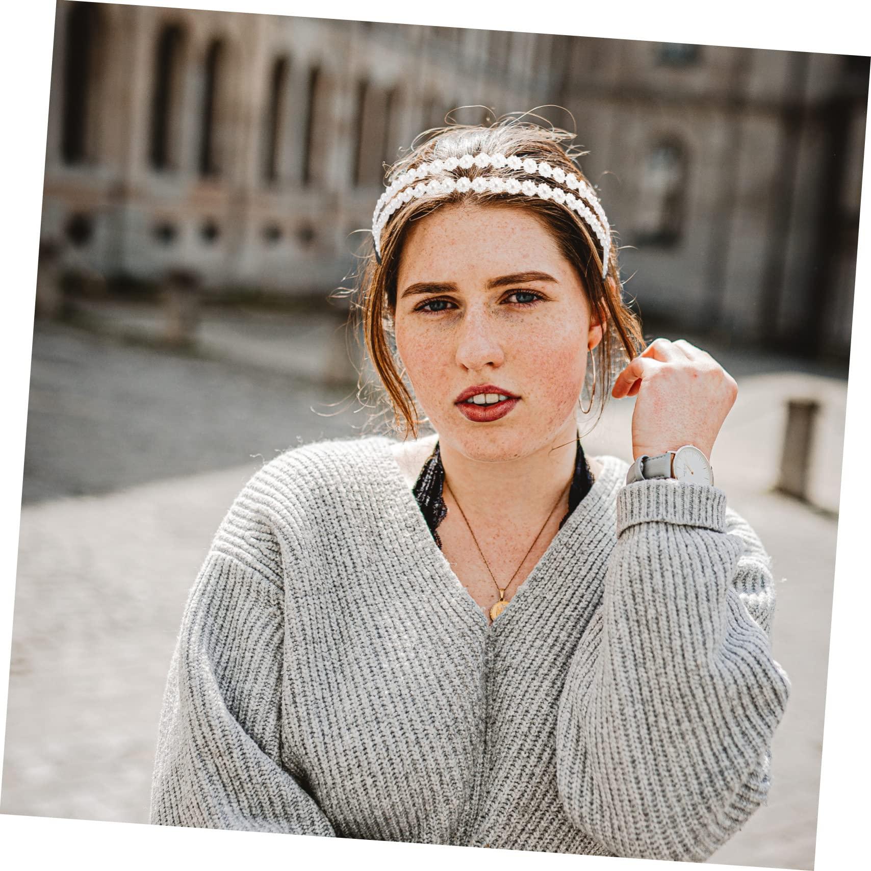 SKISUNO SKISUNO Bridal Hair Accessories Sparkly Hair Bands for Women Hair Band Gold Jewelry Headband Pearl Necklace Pearl Elastic Hairbands Bandana Hair Bands for Women Pearl Band White